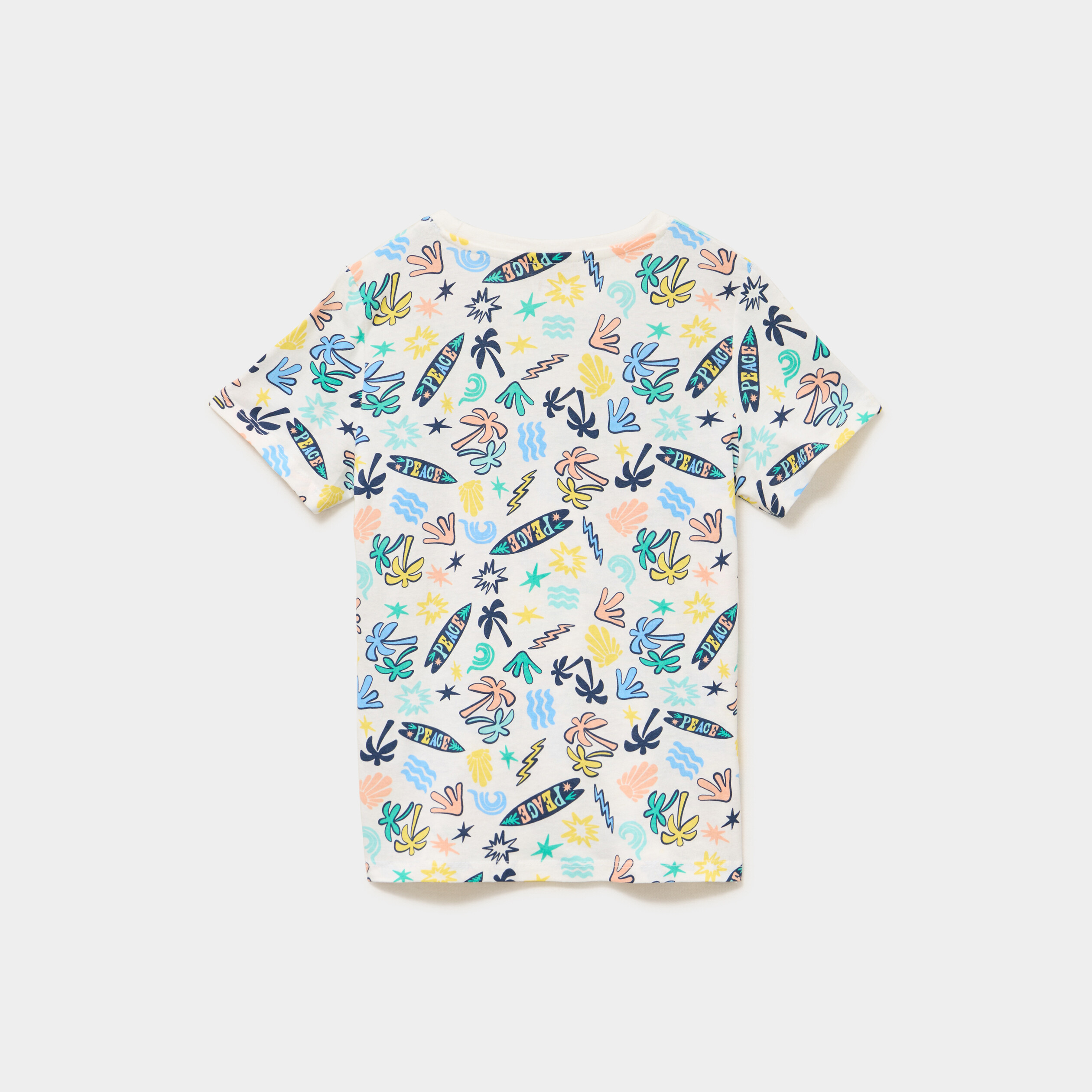Ensemble pyjama short t-shirt en coton ecru gar&ccedil;on