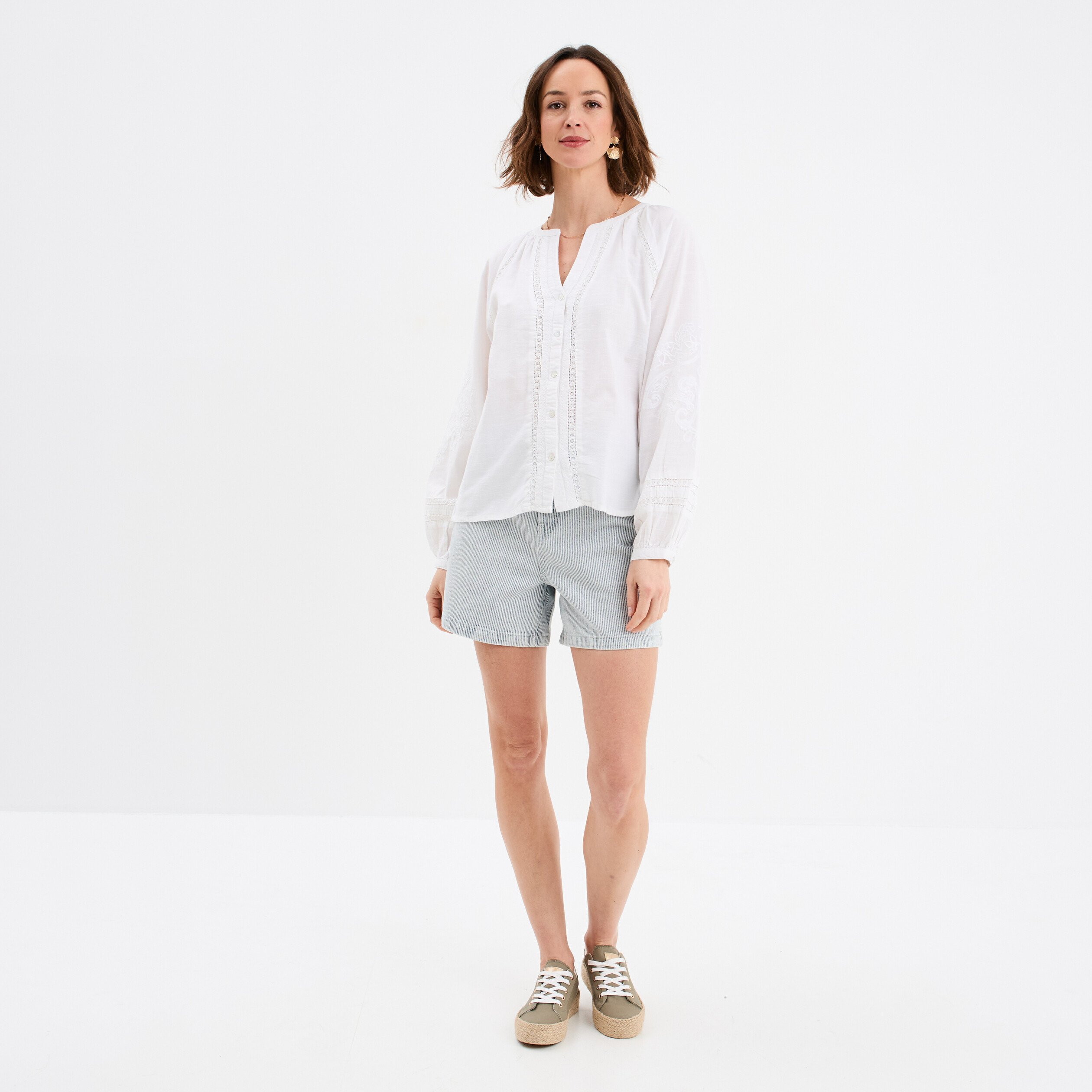 blouse manches ballons brodees blanc femme Blouse manches ballons brodées blanc femme