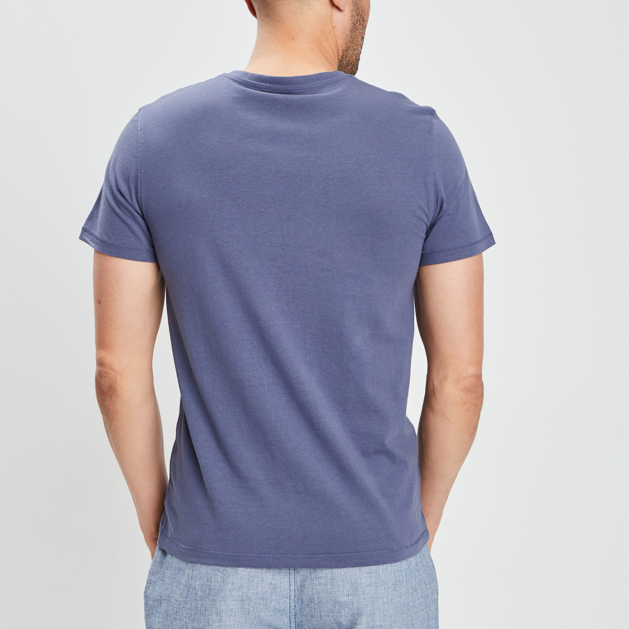 t shirt manches courtes col tunisien bleu homme T-shirt manches courtes col tunisien bleu homme