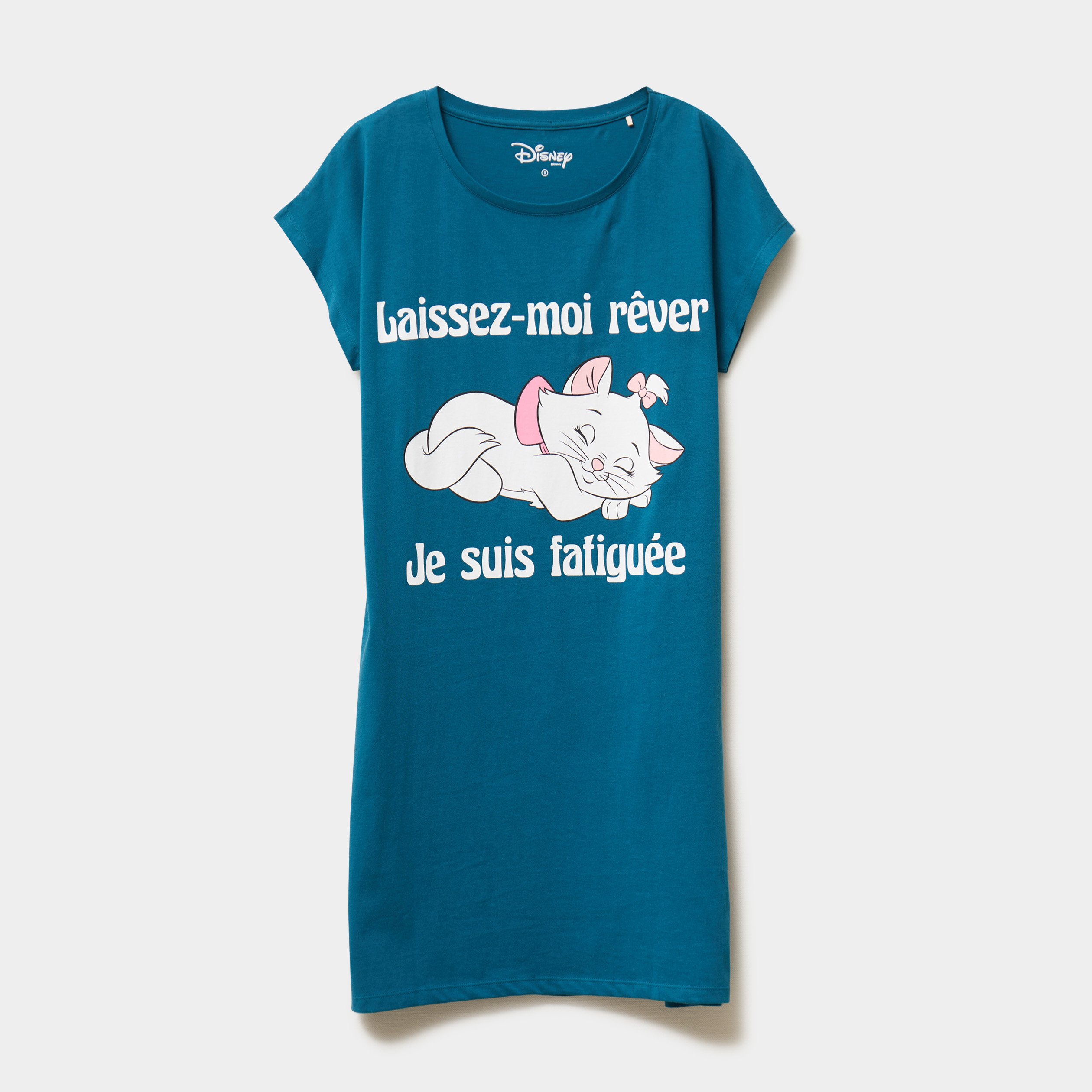 chemise de nuit coton aristochats marie bleu canard femme Chemise de nuit coton Aristochats Marie bleu canard femme