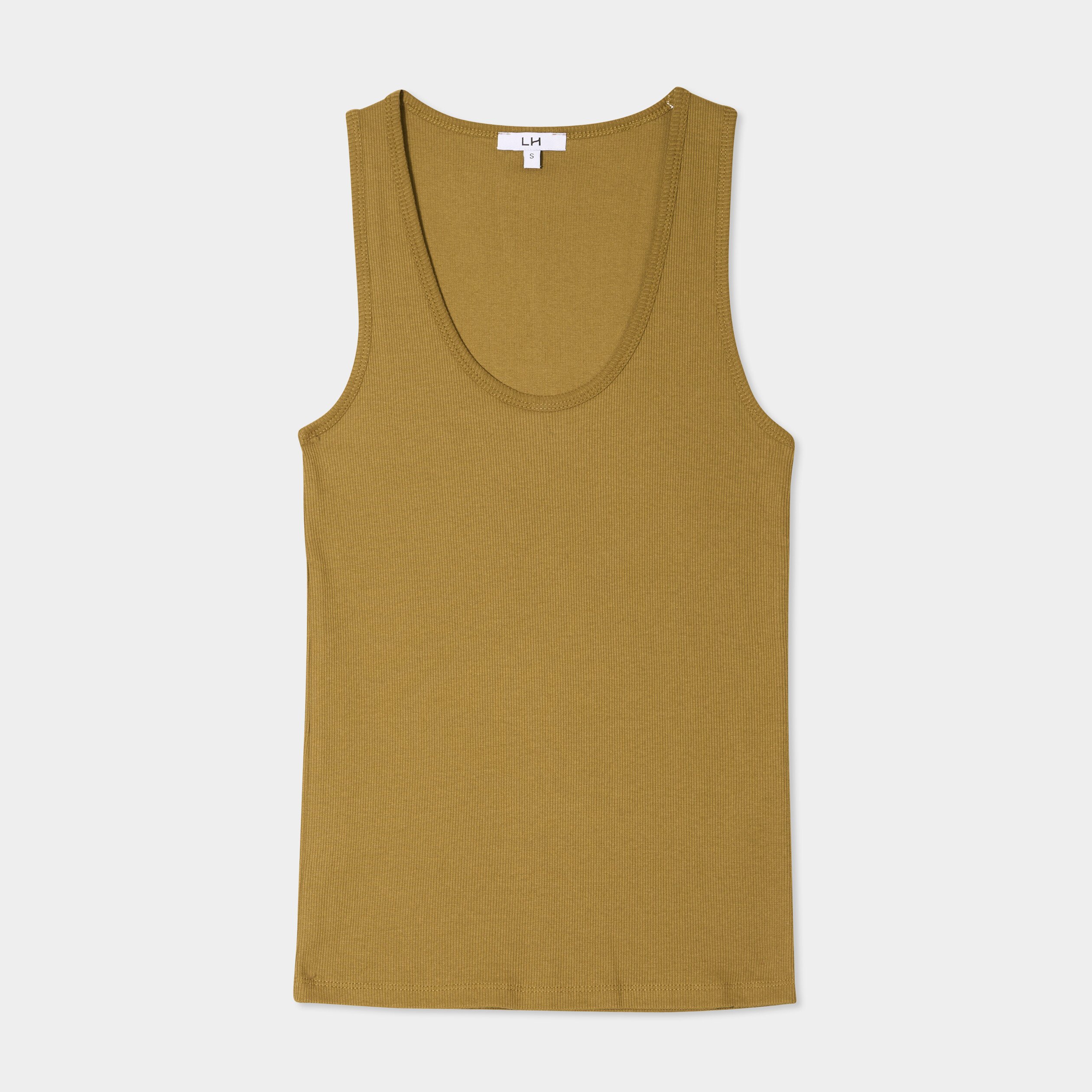 debardeur col rond cotele coton vert kaki femme Débardeur col rond côtelé coton vert kaki femme