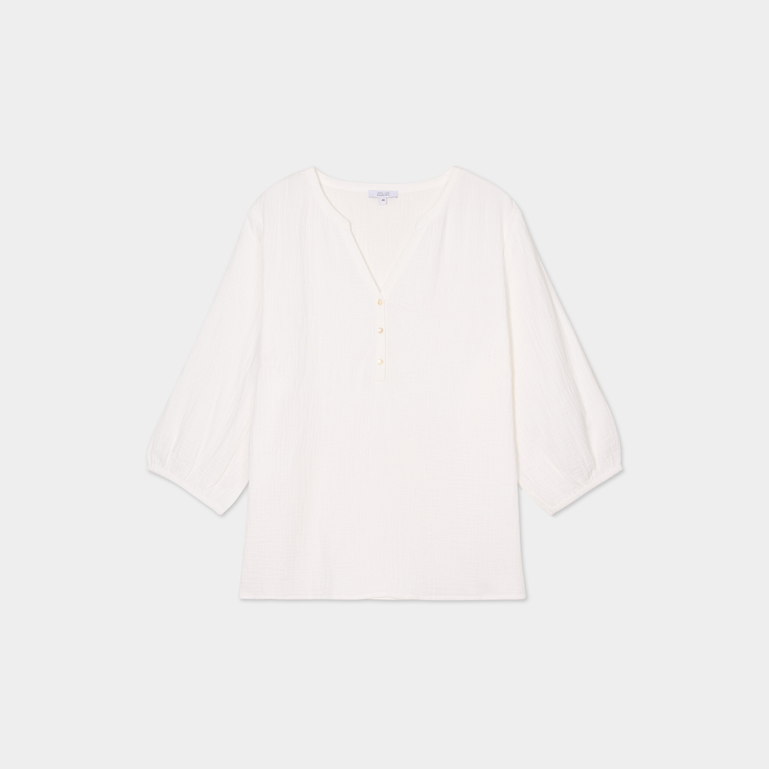 blouse manches 34 gaze de coton blanc femmegt Blouse manches 3/4 gaze de coton blanc femme grande taille