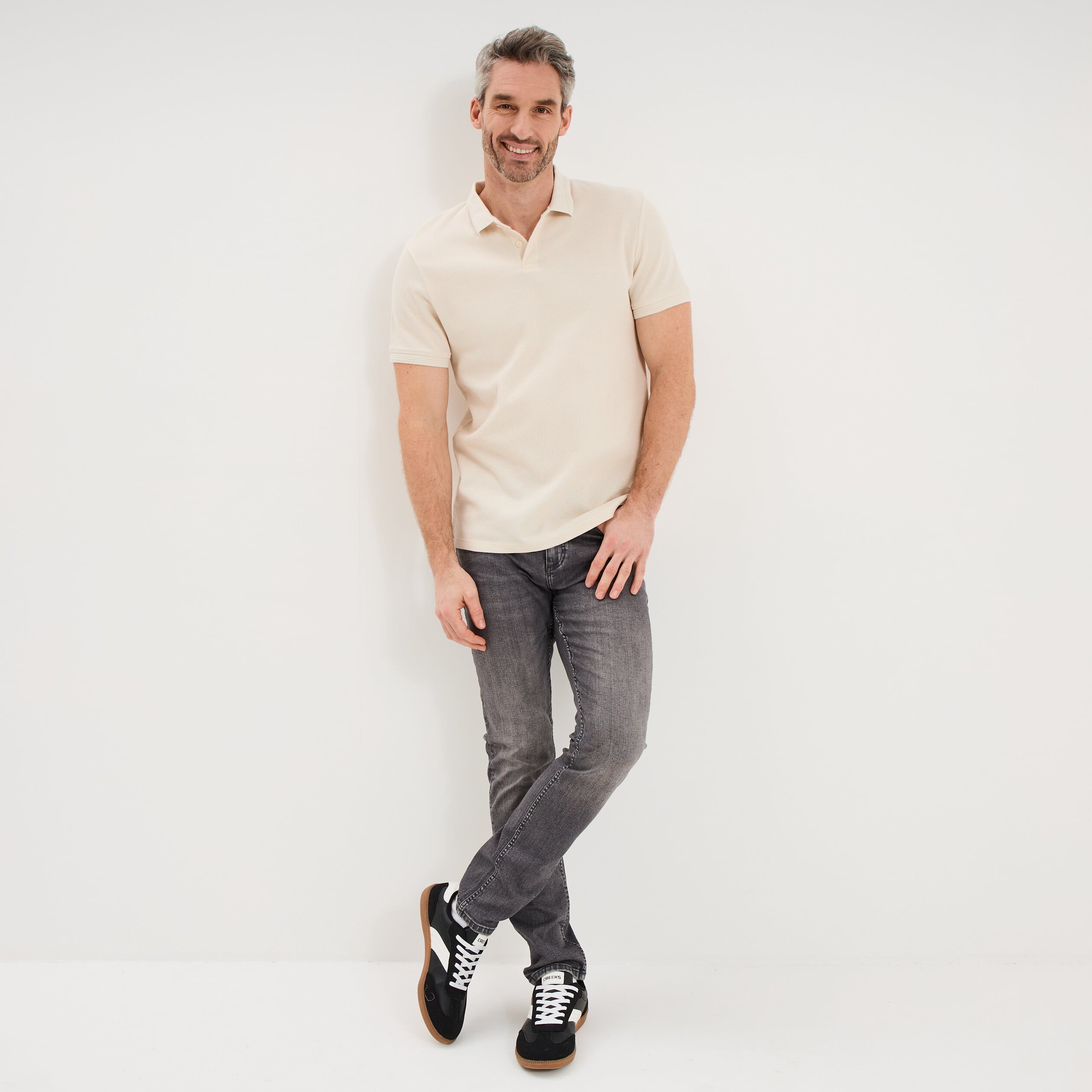 Polo textur&eacute; manches courtes coton ecru homme