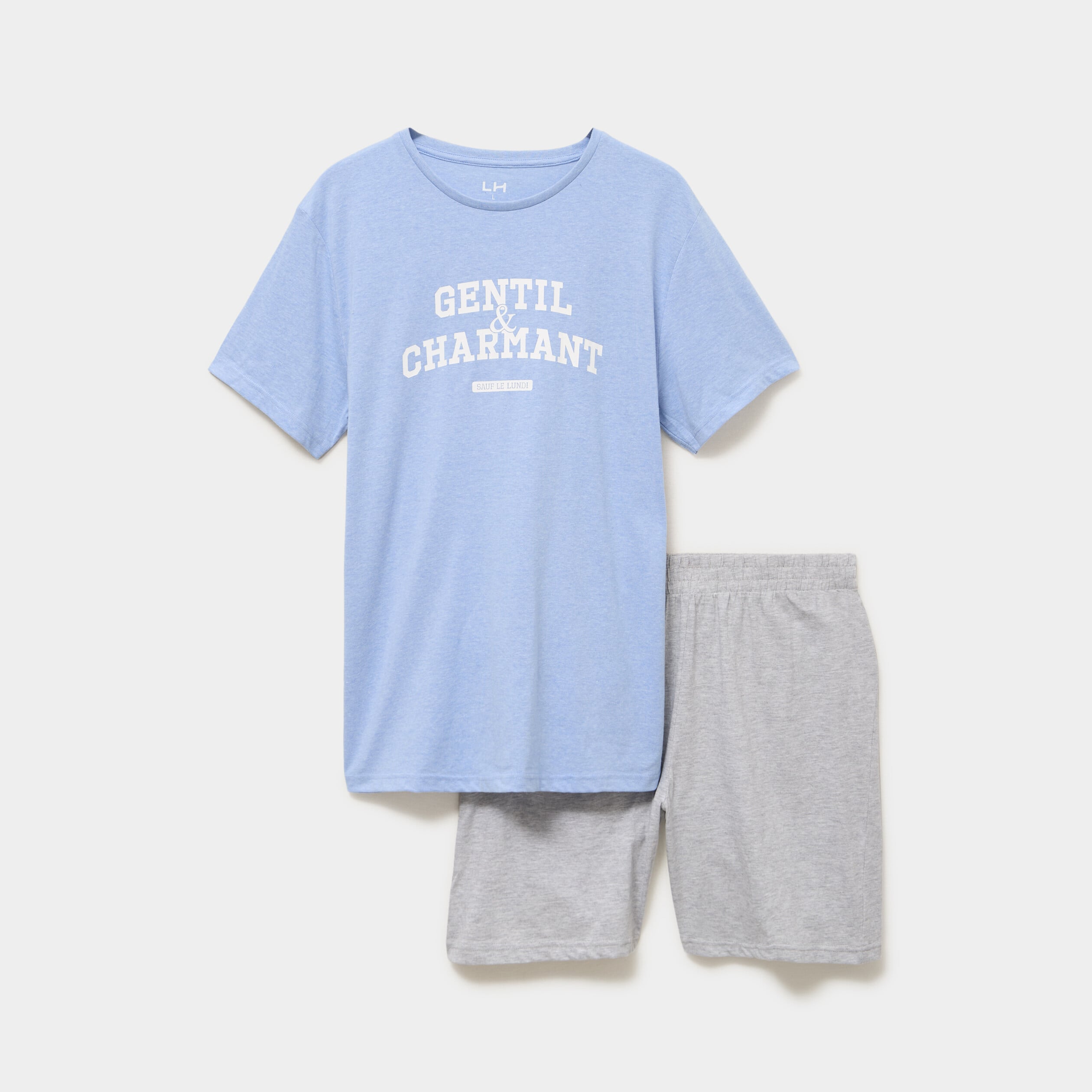 Ensemble pyjama short 2 pi&egrave;ces bleu ciel homme