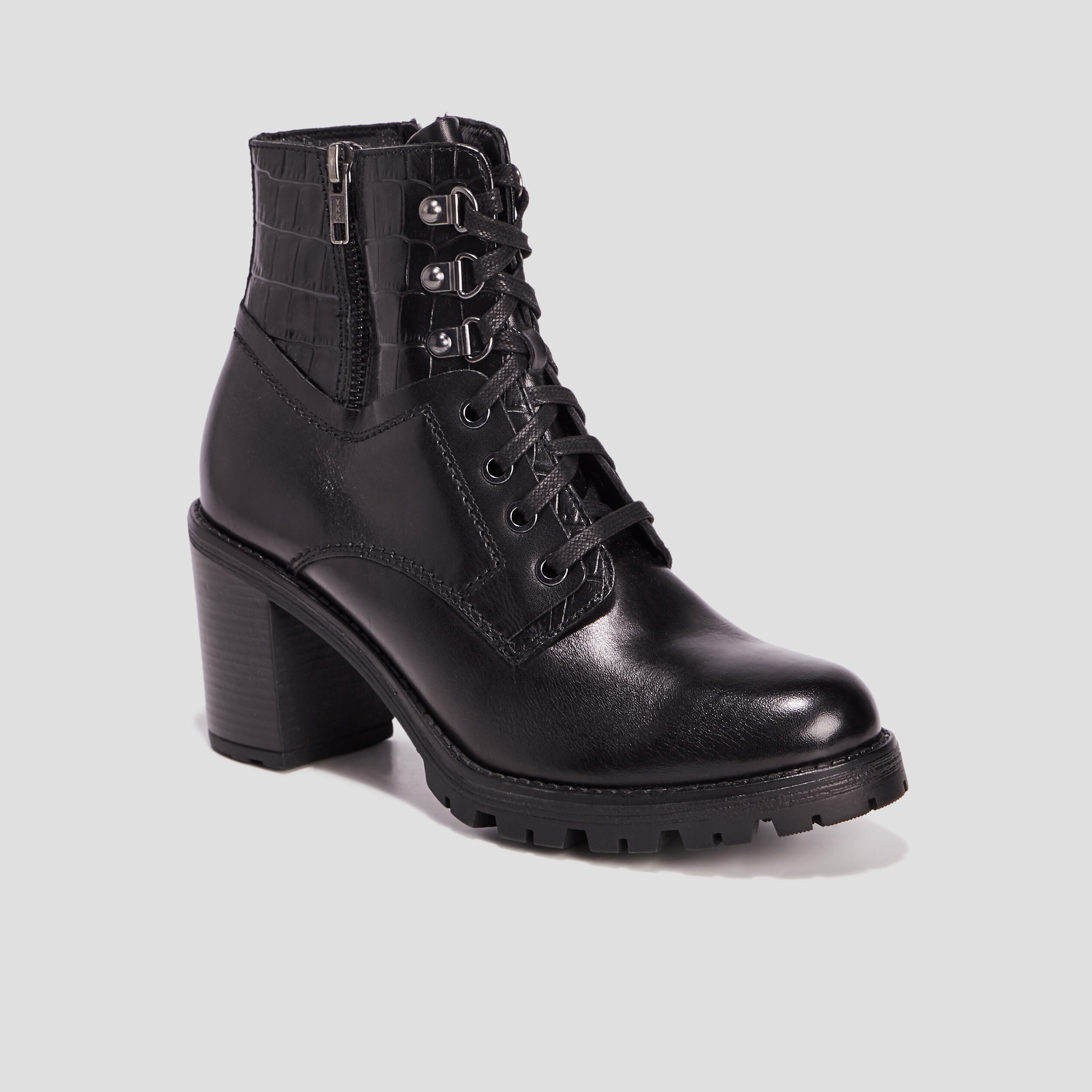 bottines en cuir a talons avec lacage noir femme Bottines en cuir à talons avec laçage noir femme