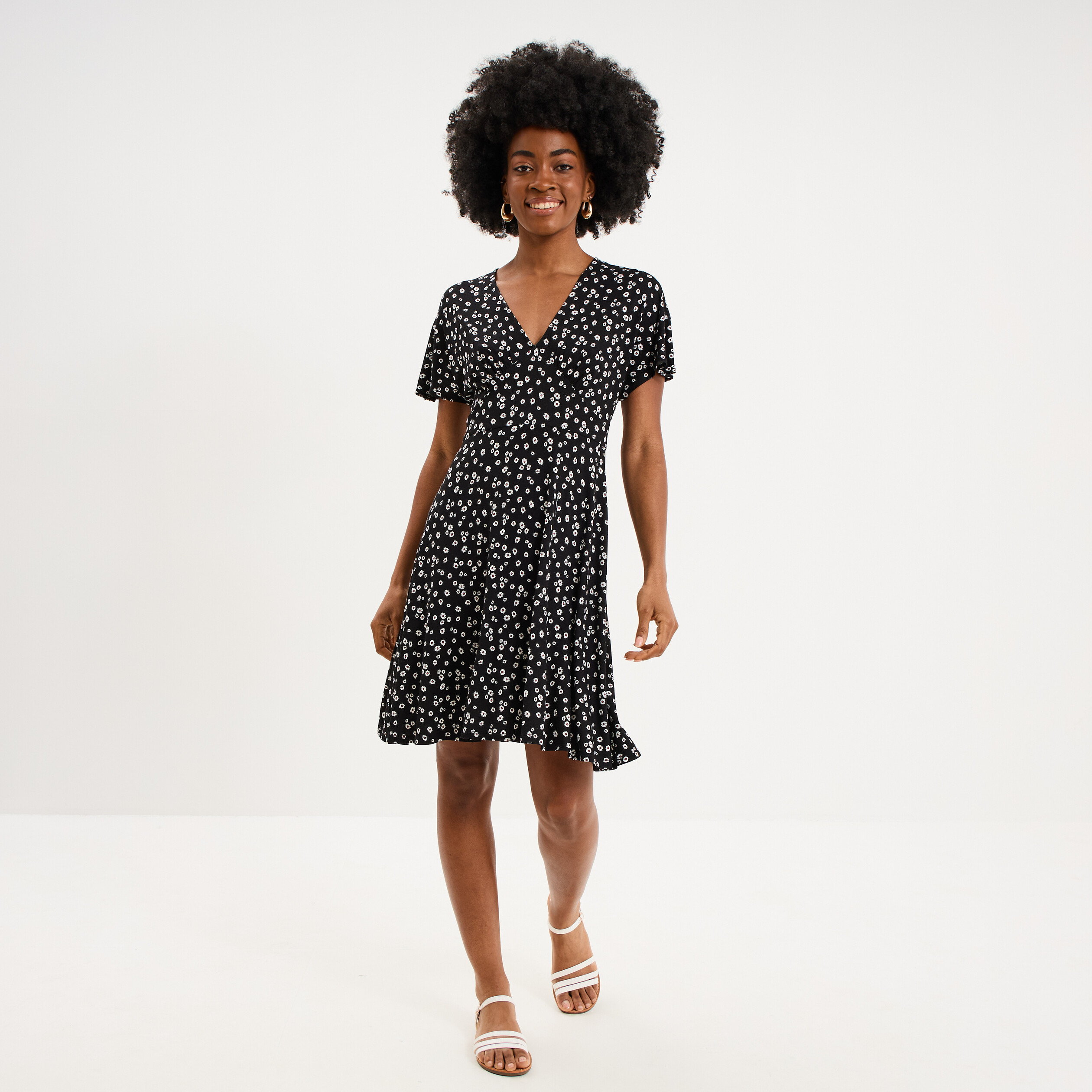 Robe fluide en maille longueur genou noir femme