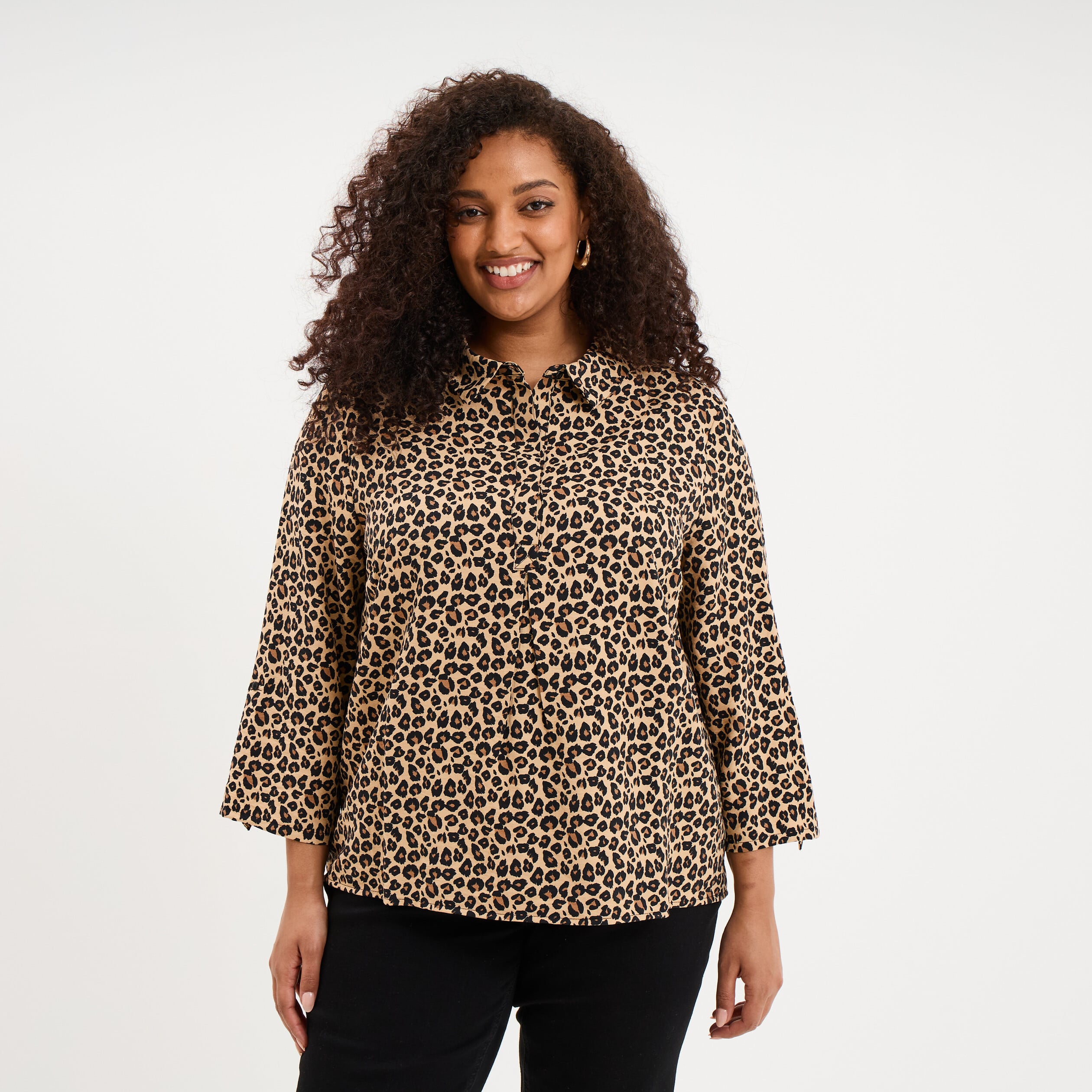 Blouse manches retroussables sable femme grande taille