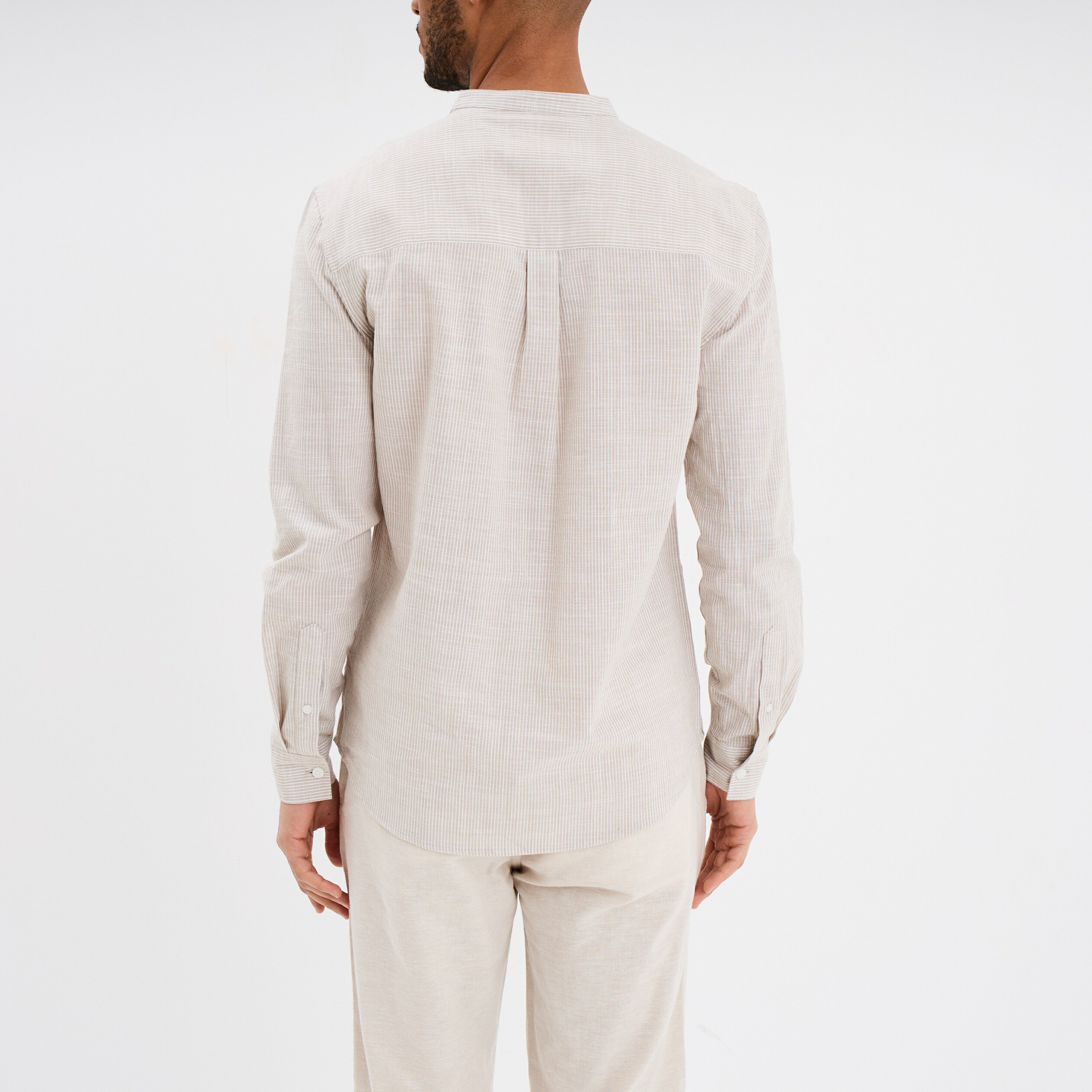 chemise col mao manches longues coton beige homme Chemise col mao manches longues coton beige homme