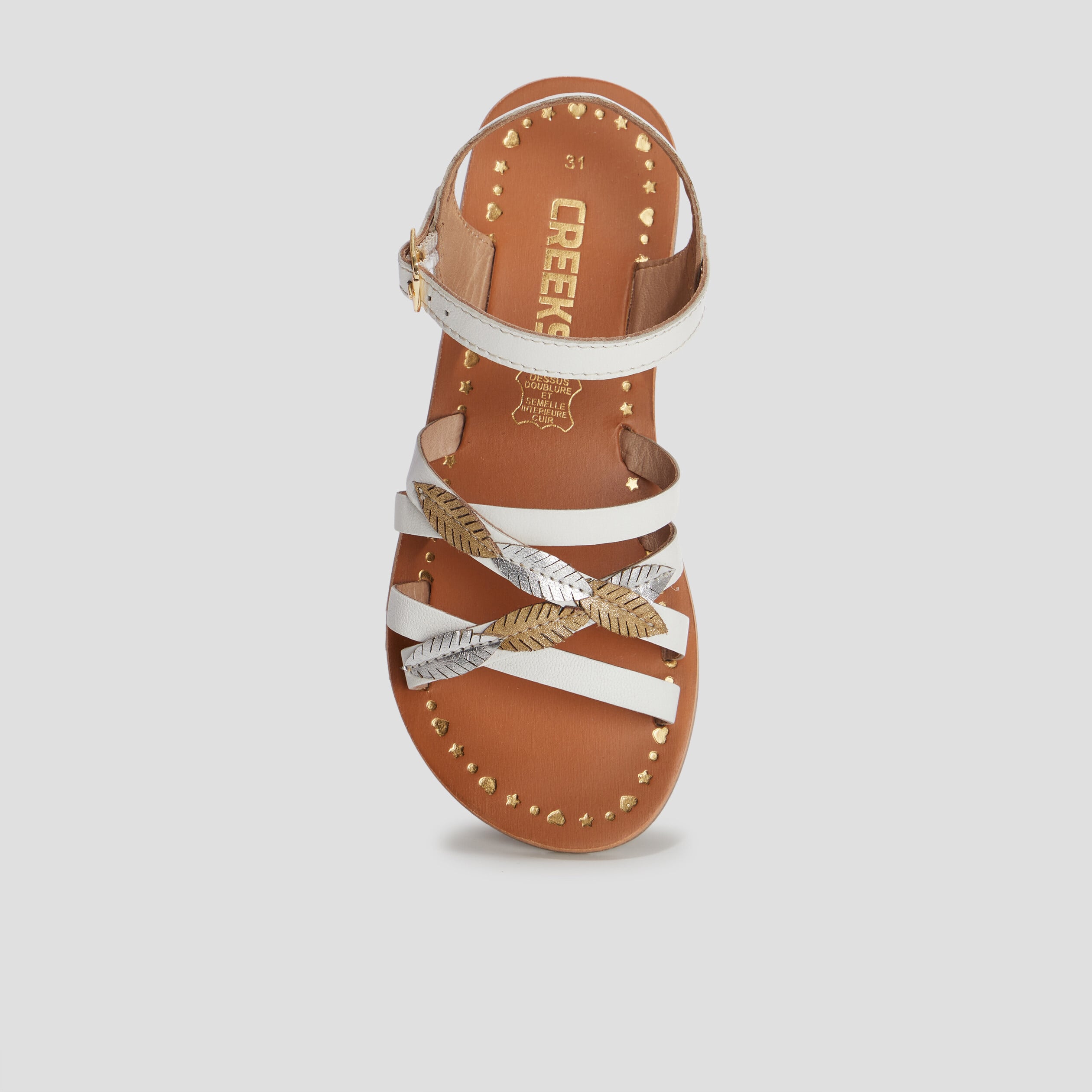 Sandales en cuir avec bride d'attache blanc fille
