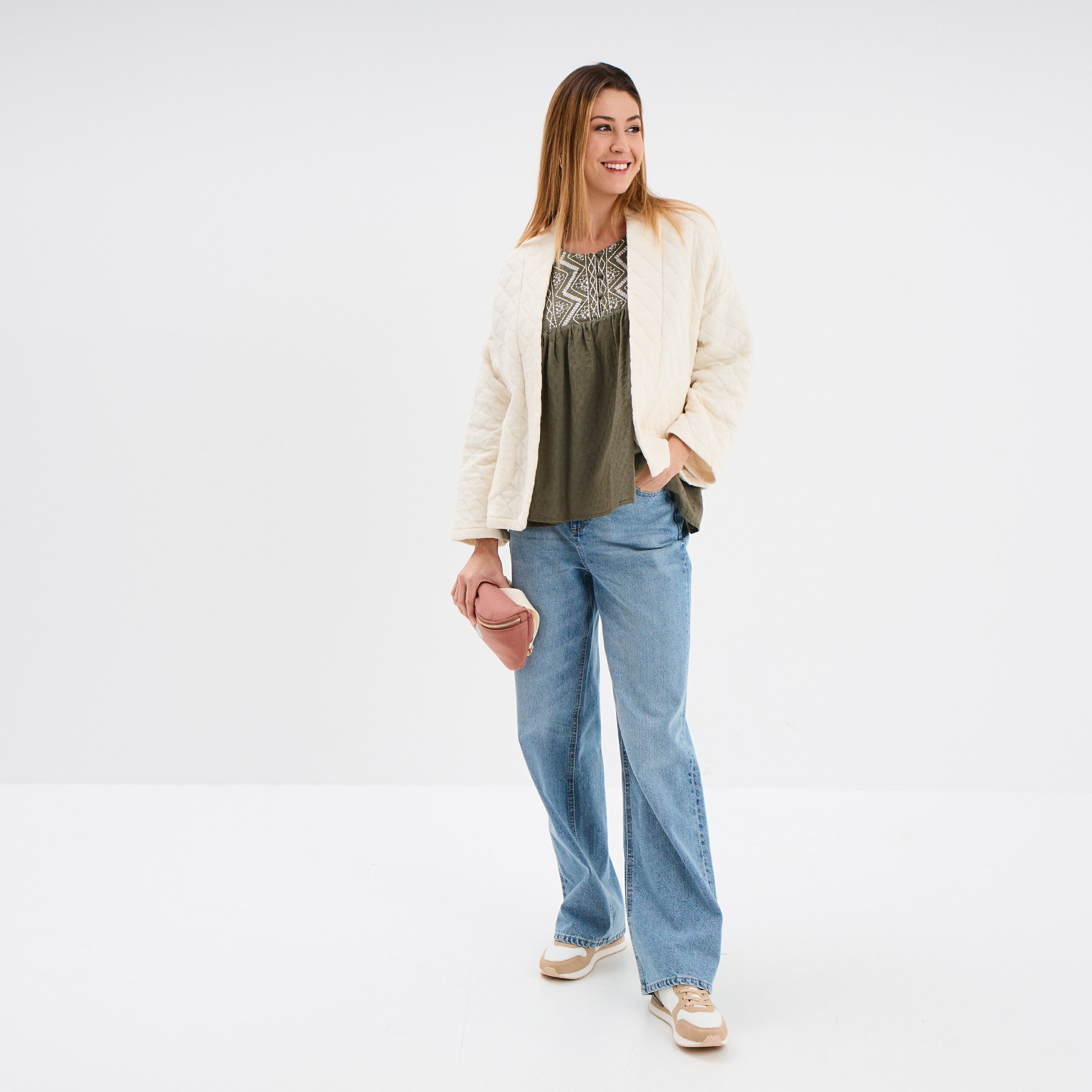 veste esprit kimono matelassee en jersey blanc femme Veste esprit kimono matelassée en jersey blanc femme