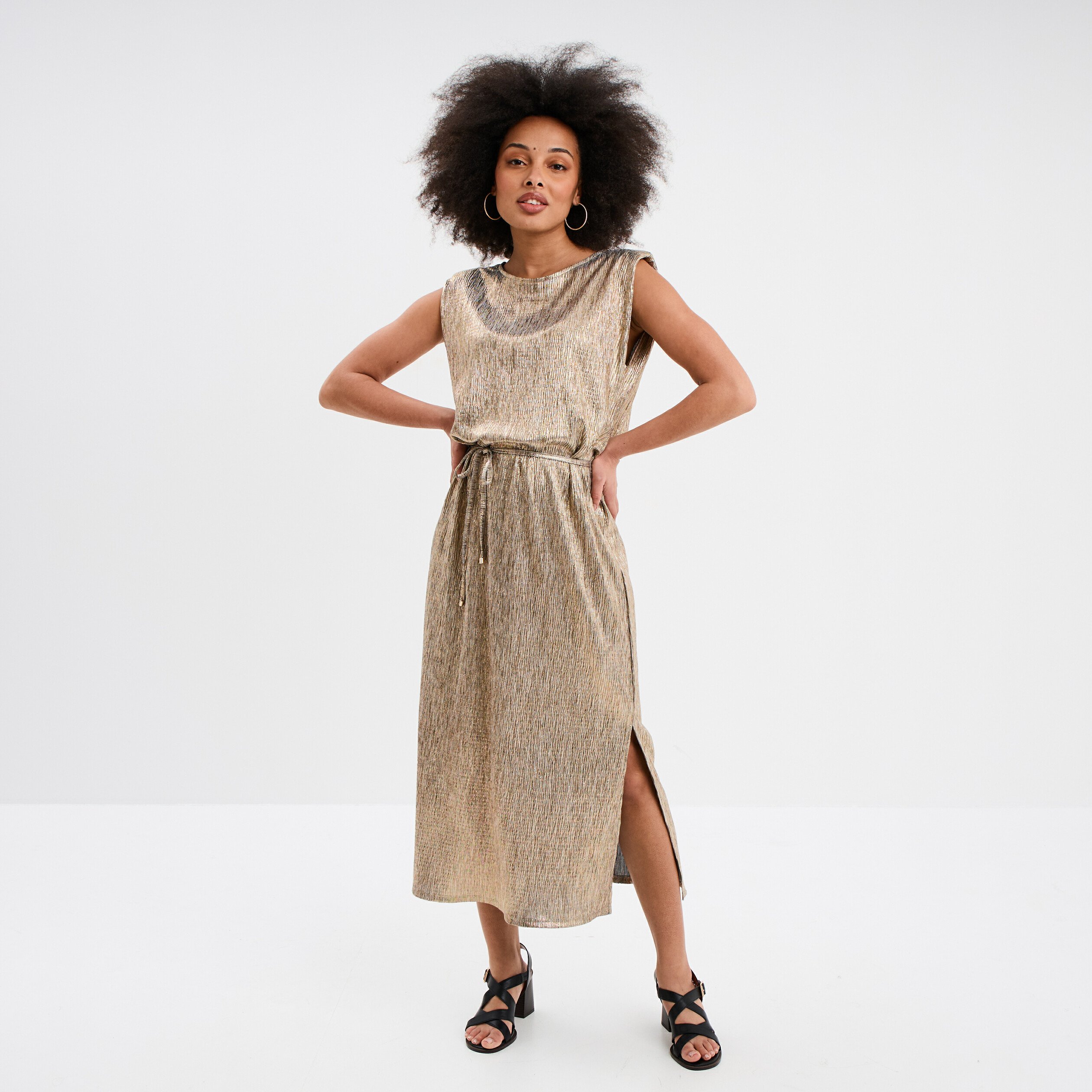 robe midi droite sans manches jaune or femme Robe midi droite sans manches jaune or femme