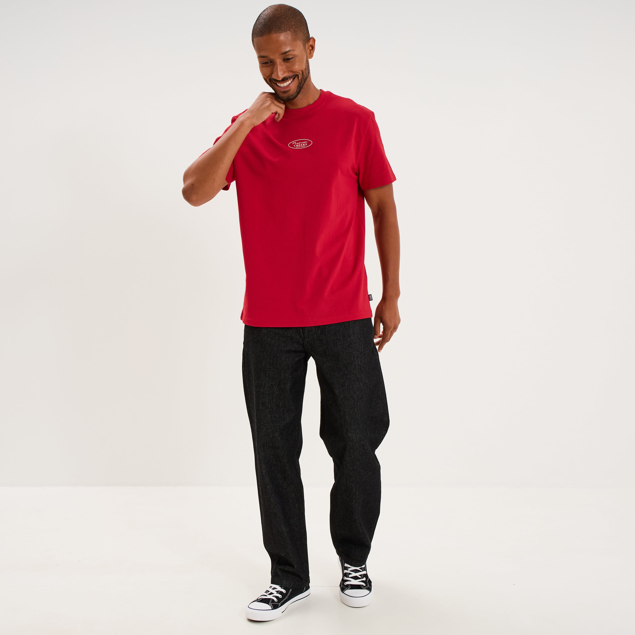 T-shirt droit manches courtes coton rouge fonc&eacute; homme