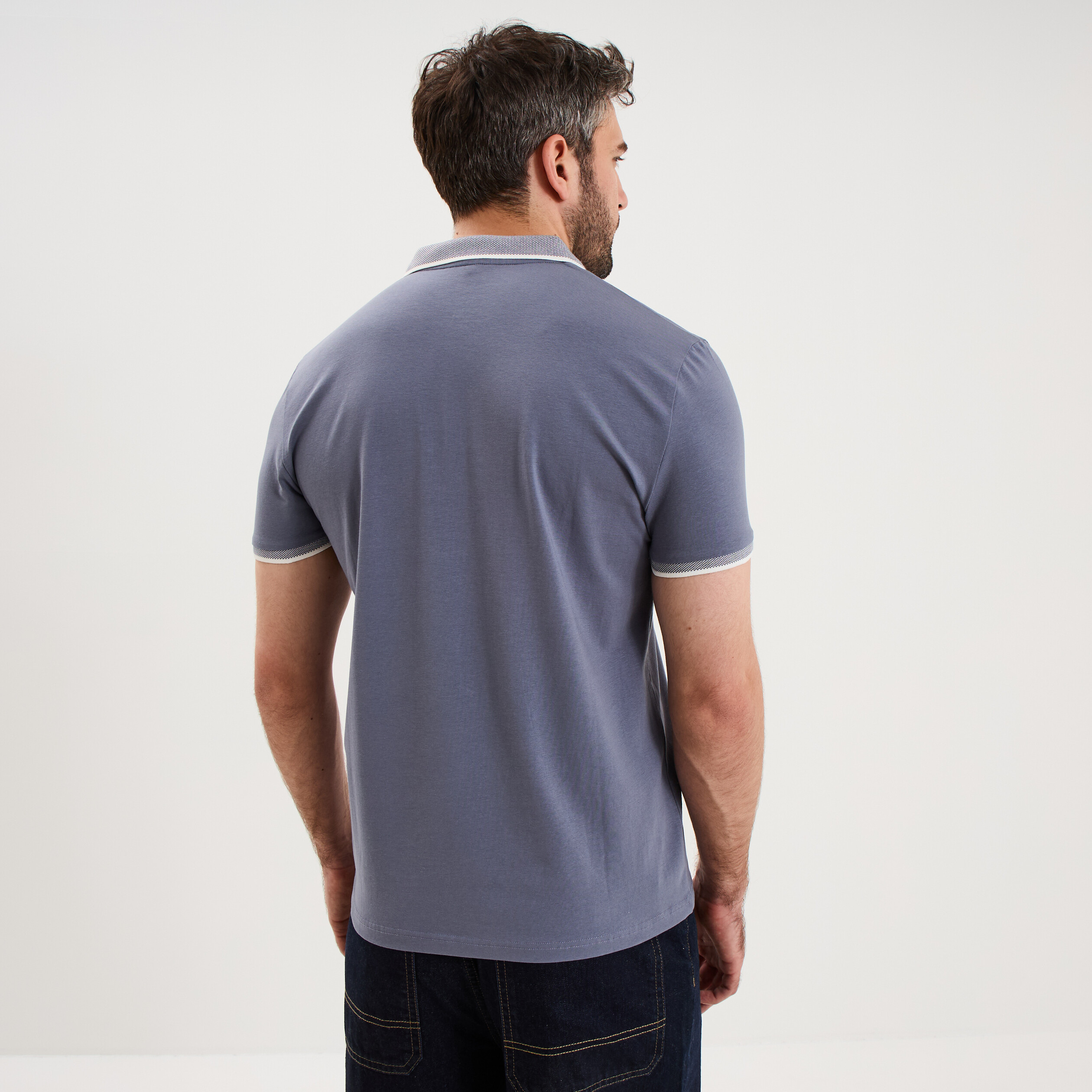 Polo slim manches courtes stretch bleu gris homme