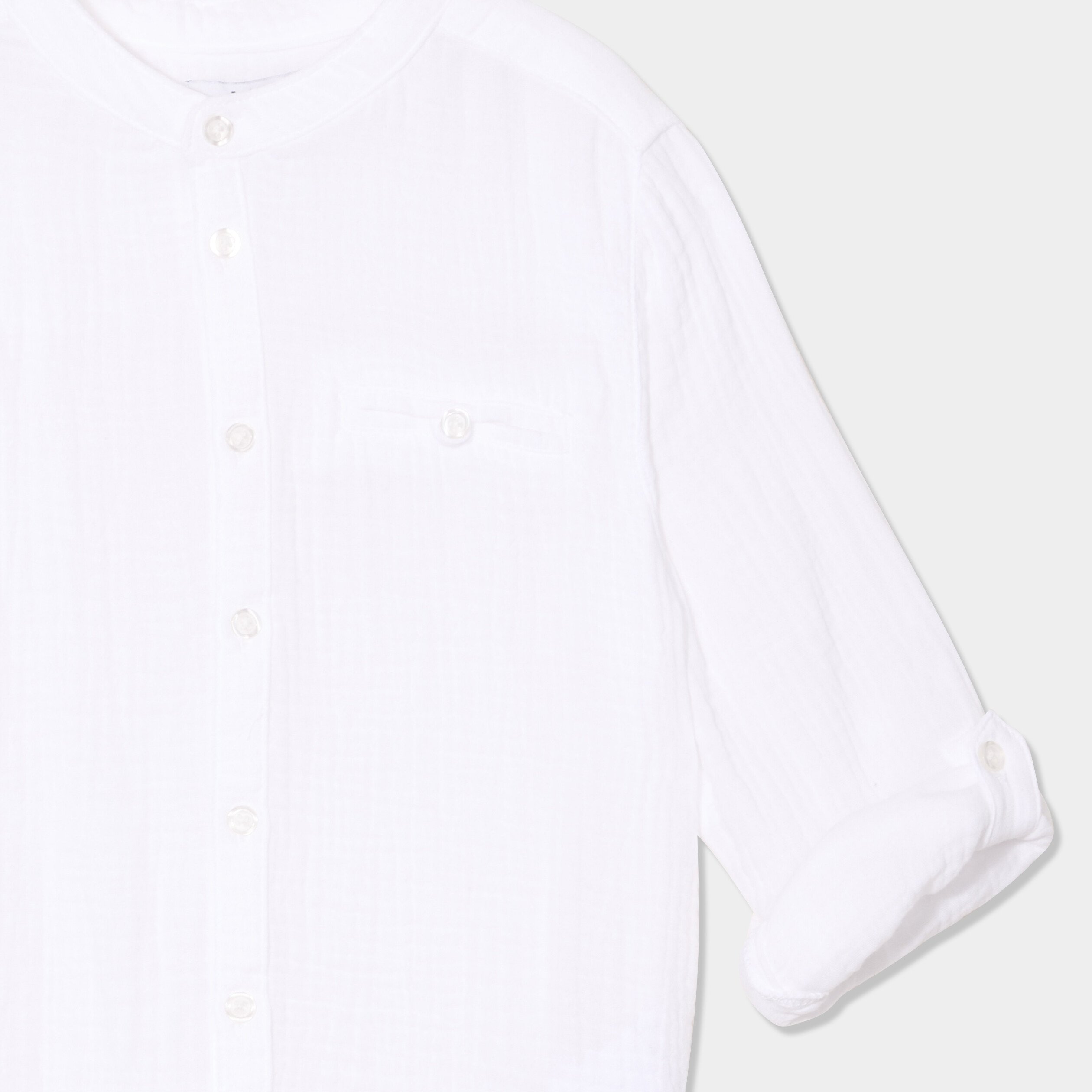 chemise gaze coton manches retroussables blanc garcon Chemise gaze coton manches retroussables blanc garçon
