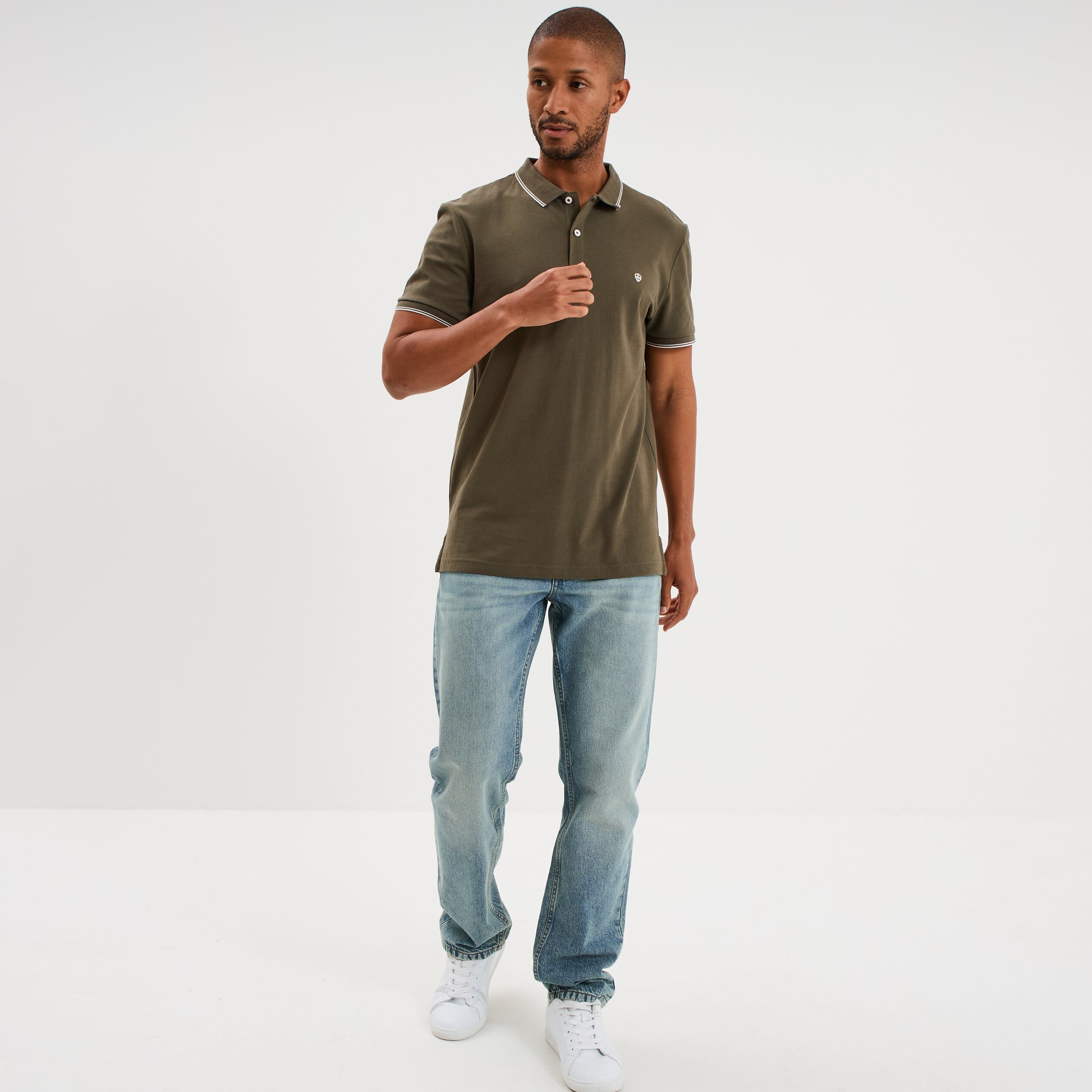 Polo piqu&eacute; coton manches courtes vert kaki homme