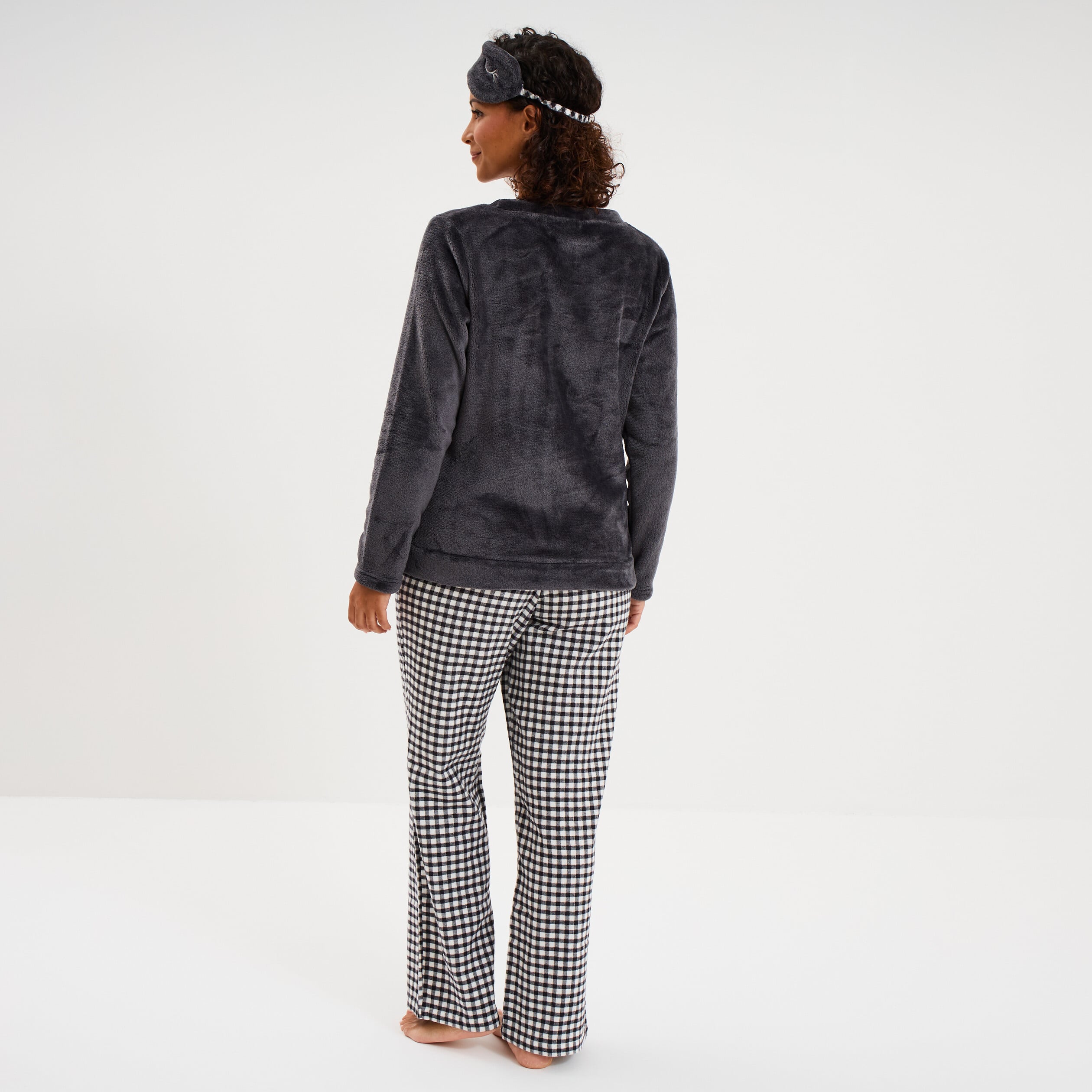 Ensemble pyjama effet polaire 3 pi&egrave;ces bleu marine femme