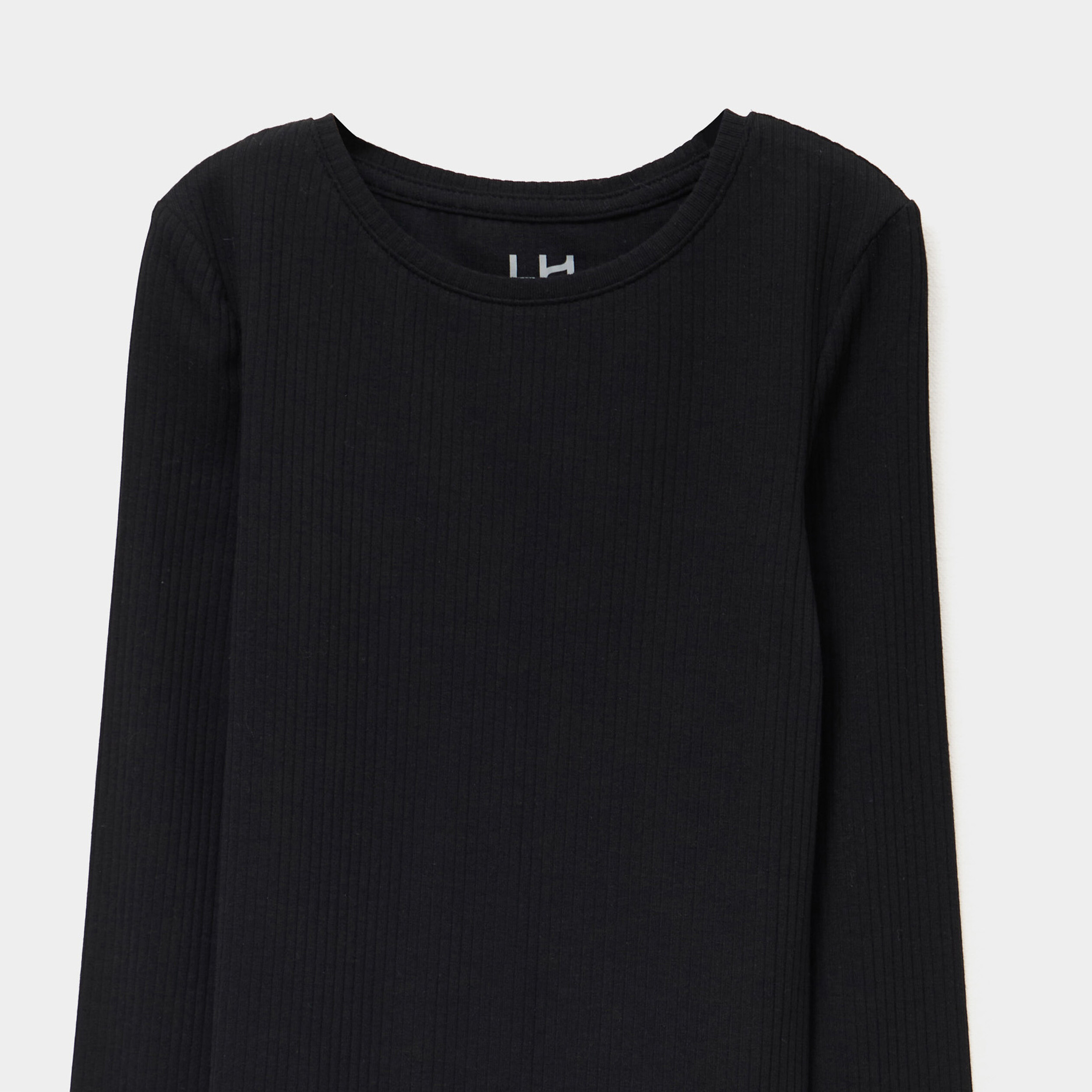 t shirt cotele manches longues coton noir fille T-shirt côtelé manches longues coton noir fille