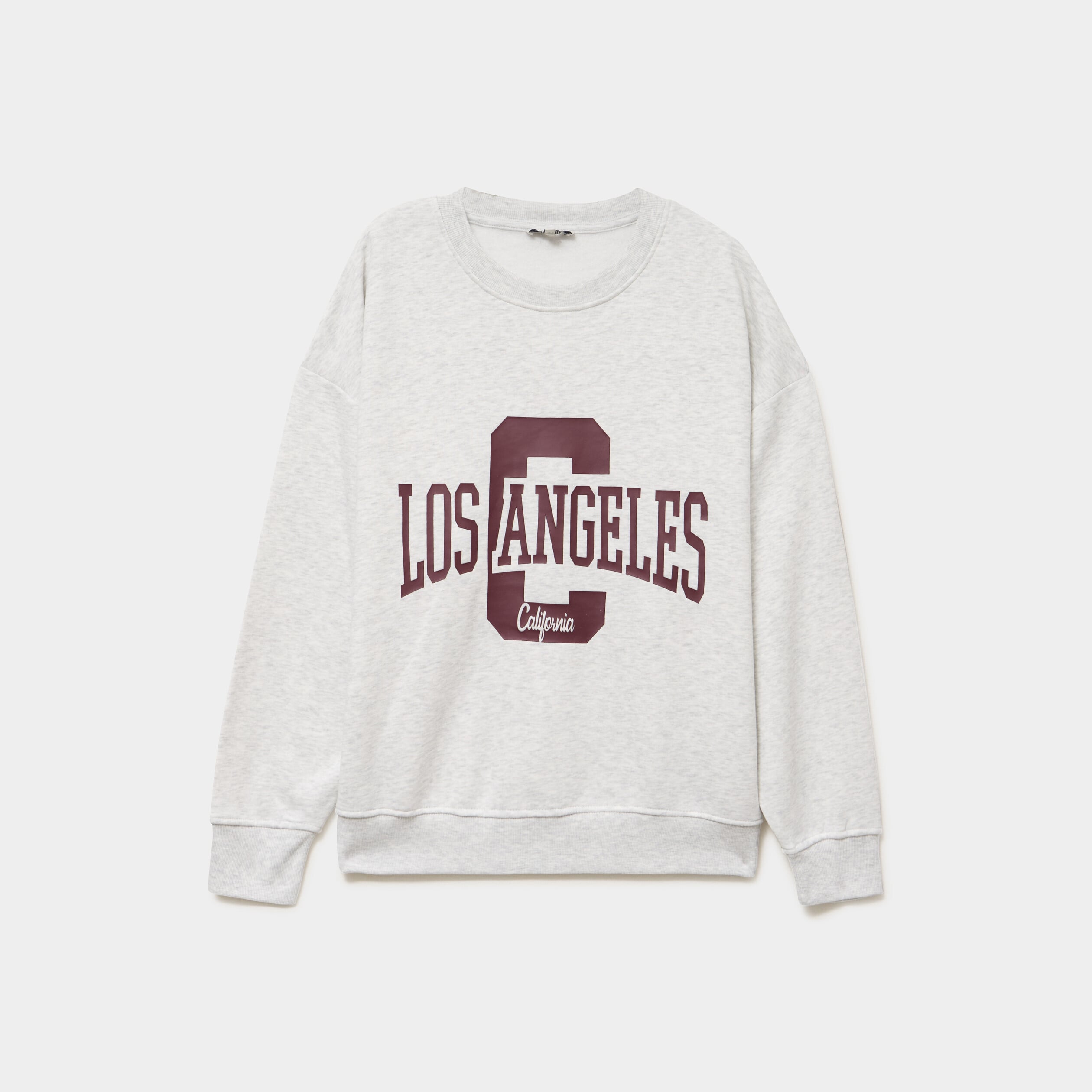 Sweat col rond manches longues gris clair femme