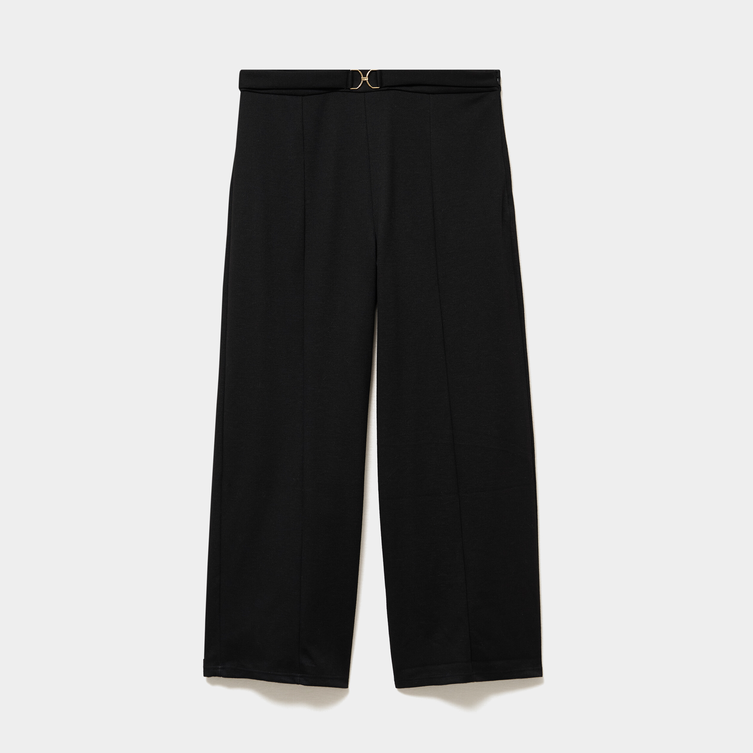 Pantalon city taille haute large boucle noir femme grande taille