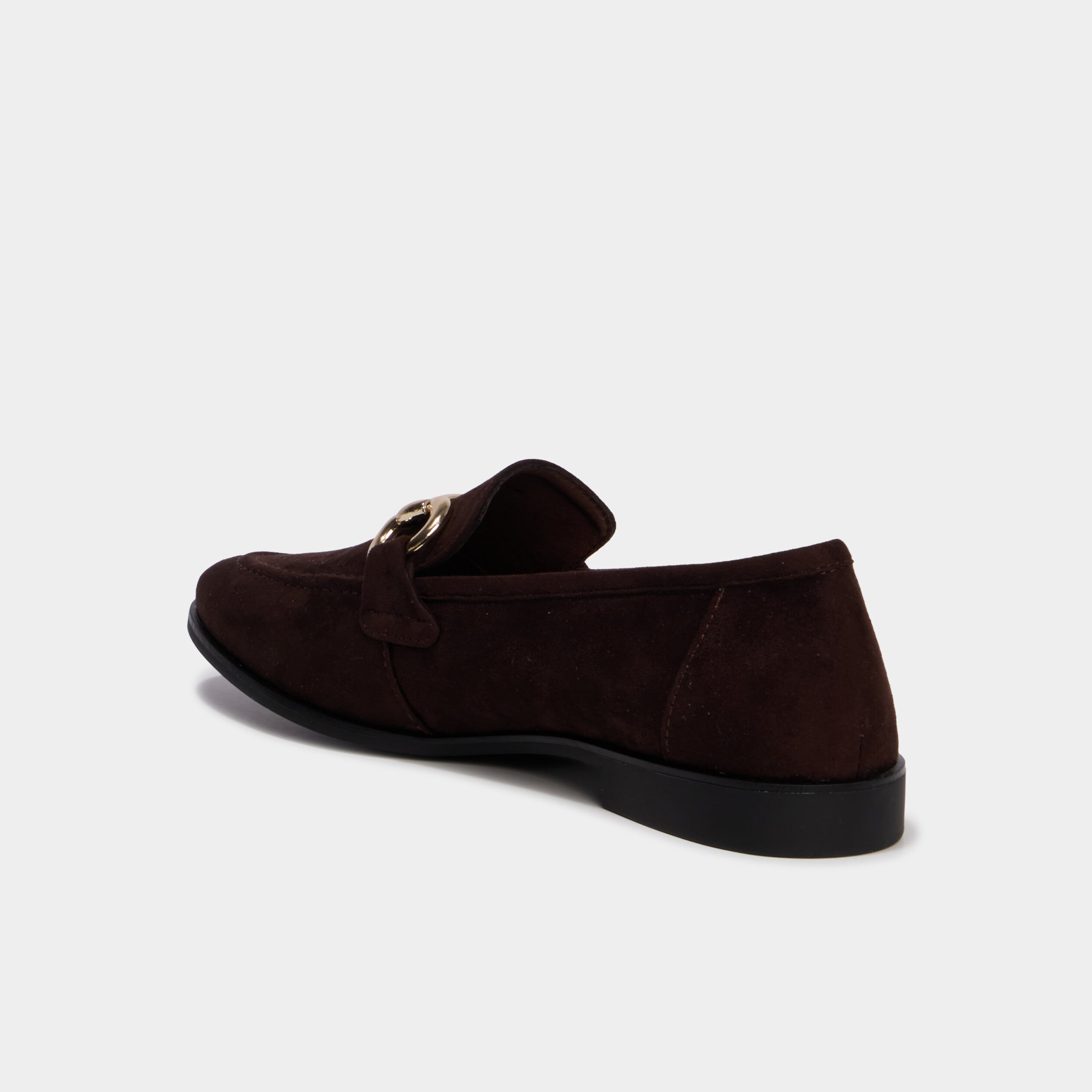 Mocassin femme su&eacute;dine boucle m&eacute;tal marron fonc&eacute; femme