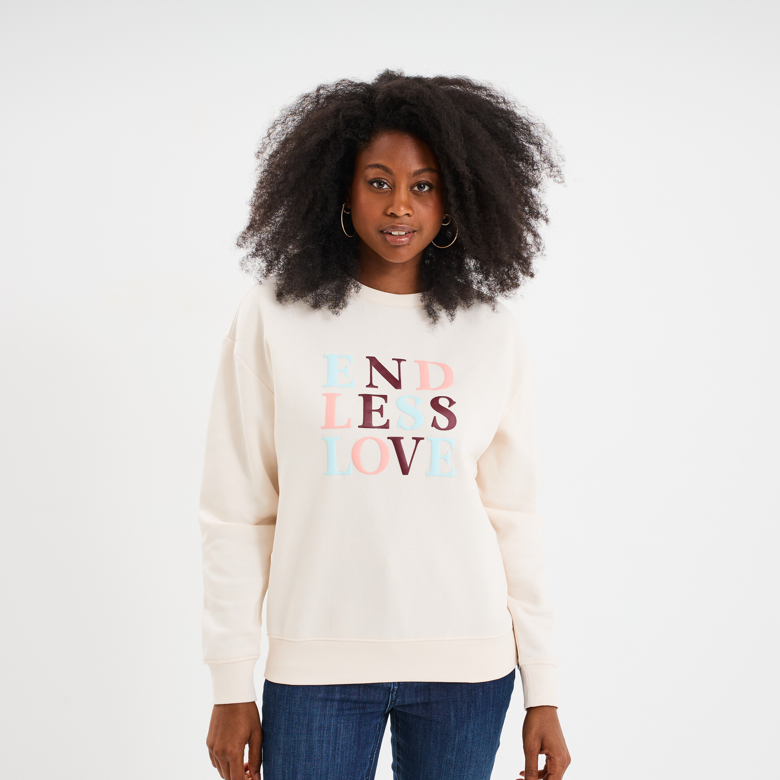 sweat col rond manches longues blanc femme Sweat col rond manches longues blanc femme