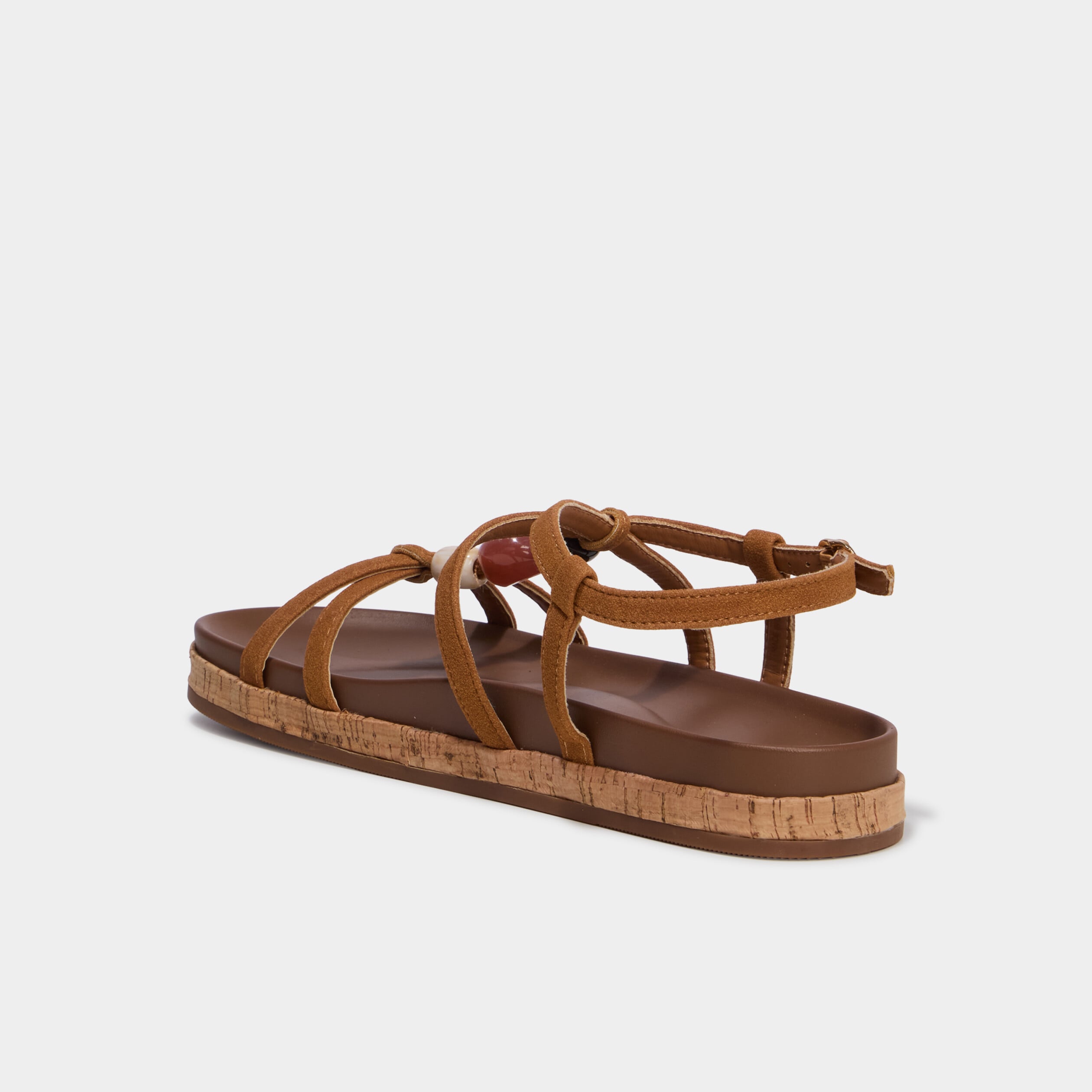 Sandales plates avec d&eacute;tails perles marron femme