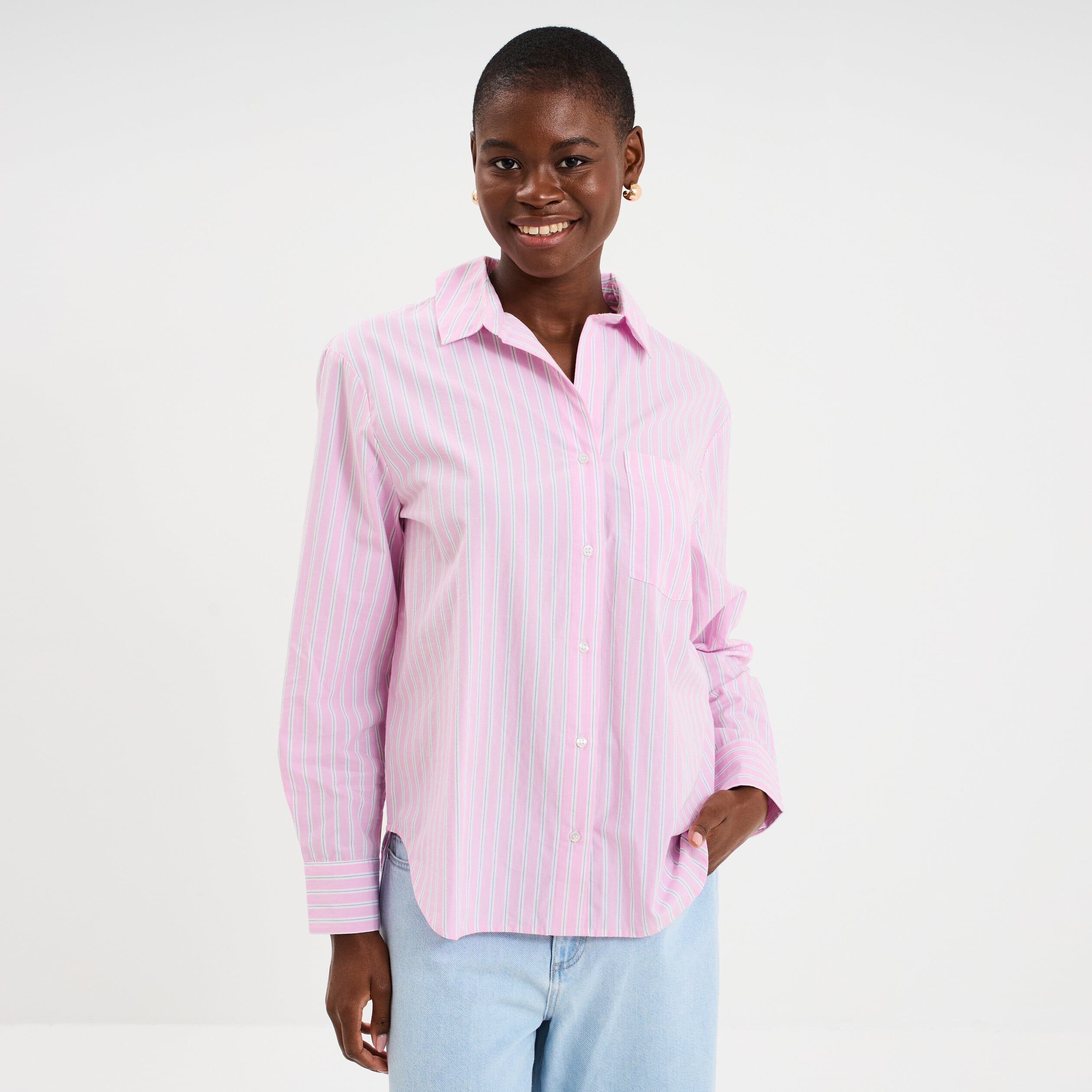 Chemise oversize 1 poche coton ecru femme