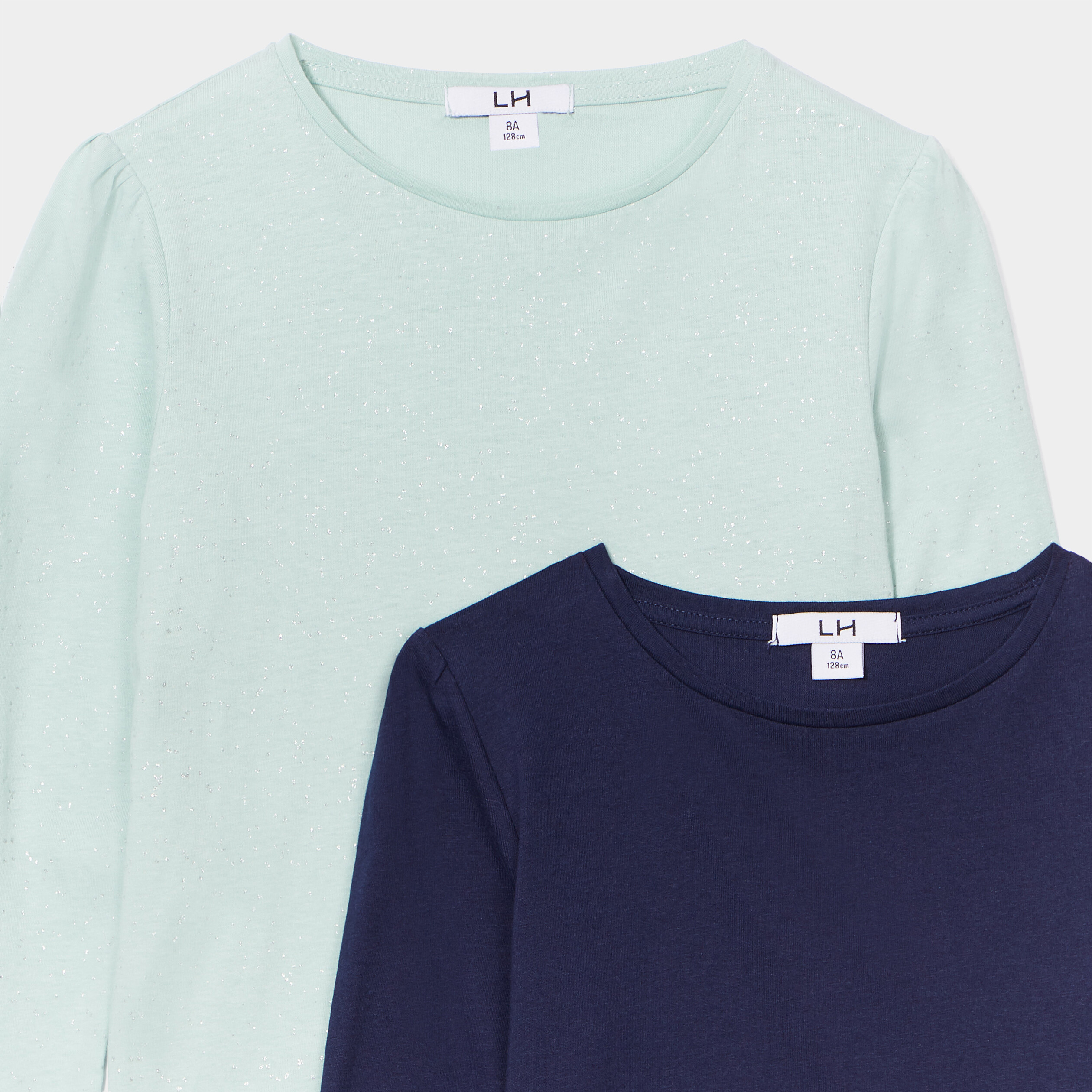 Lot 2 t-shirts manches longues coton bleu gris fille