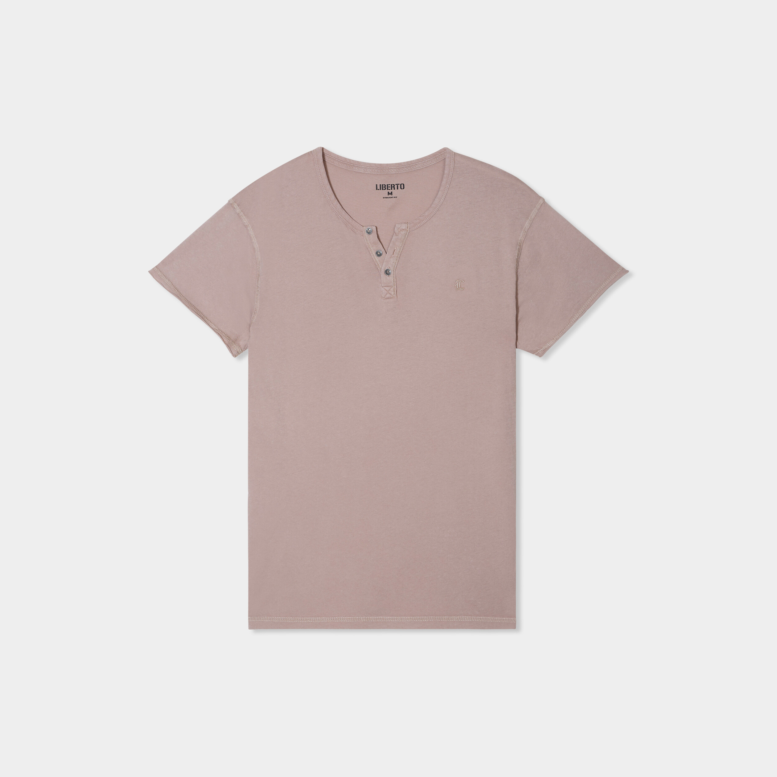 T-shirt col tunisien manches courte marron homme