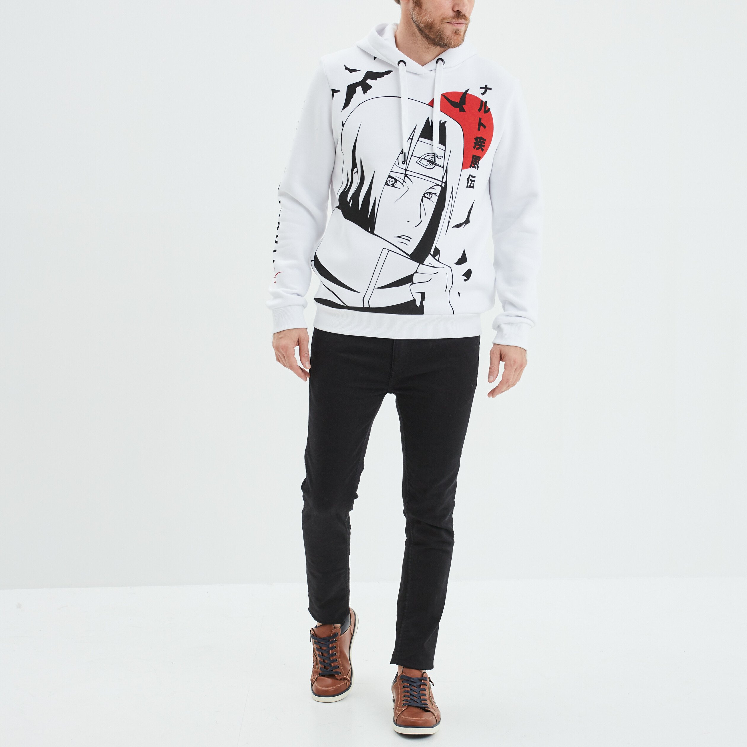 Sweat à capuche hoodie Naruto Itachi blanc homme