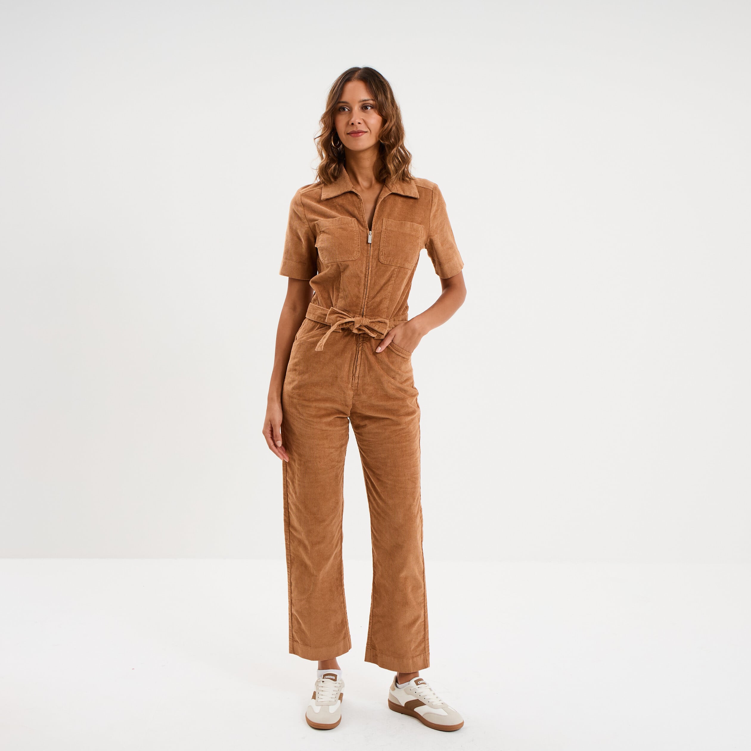 Combinaison pantalon cropped en velours beige femme