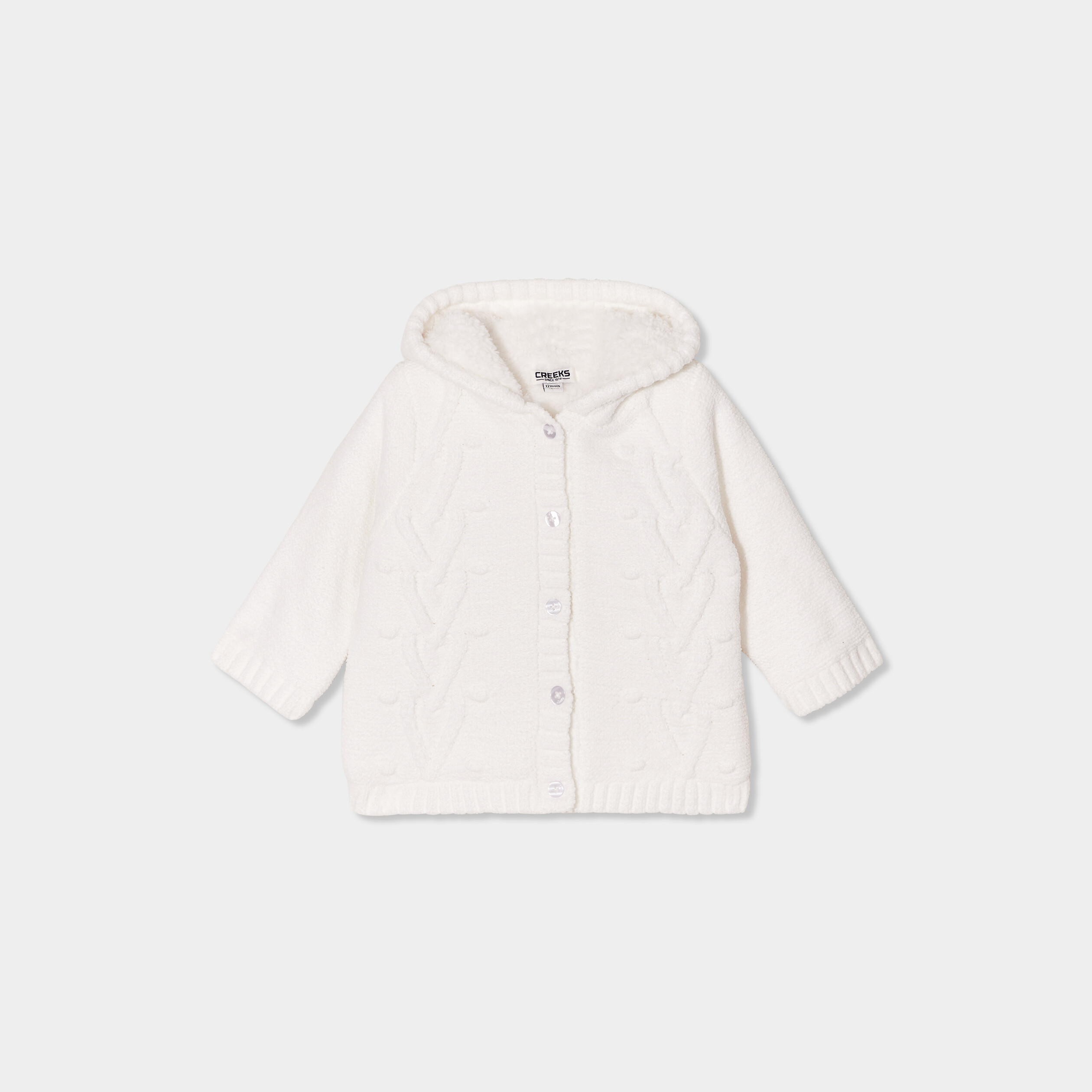 gilet fourre torsades a capuche creeks blanc bebef Gilet fourré torsades à capuche Creeks blanc bébé fille