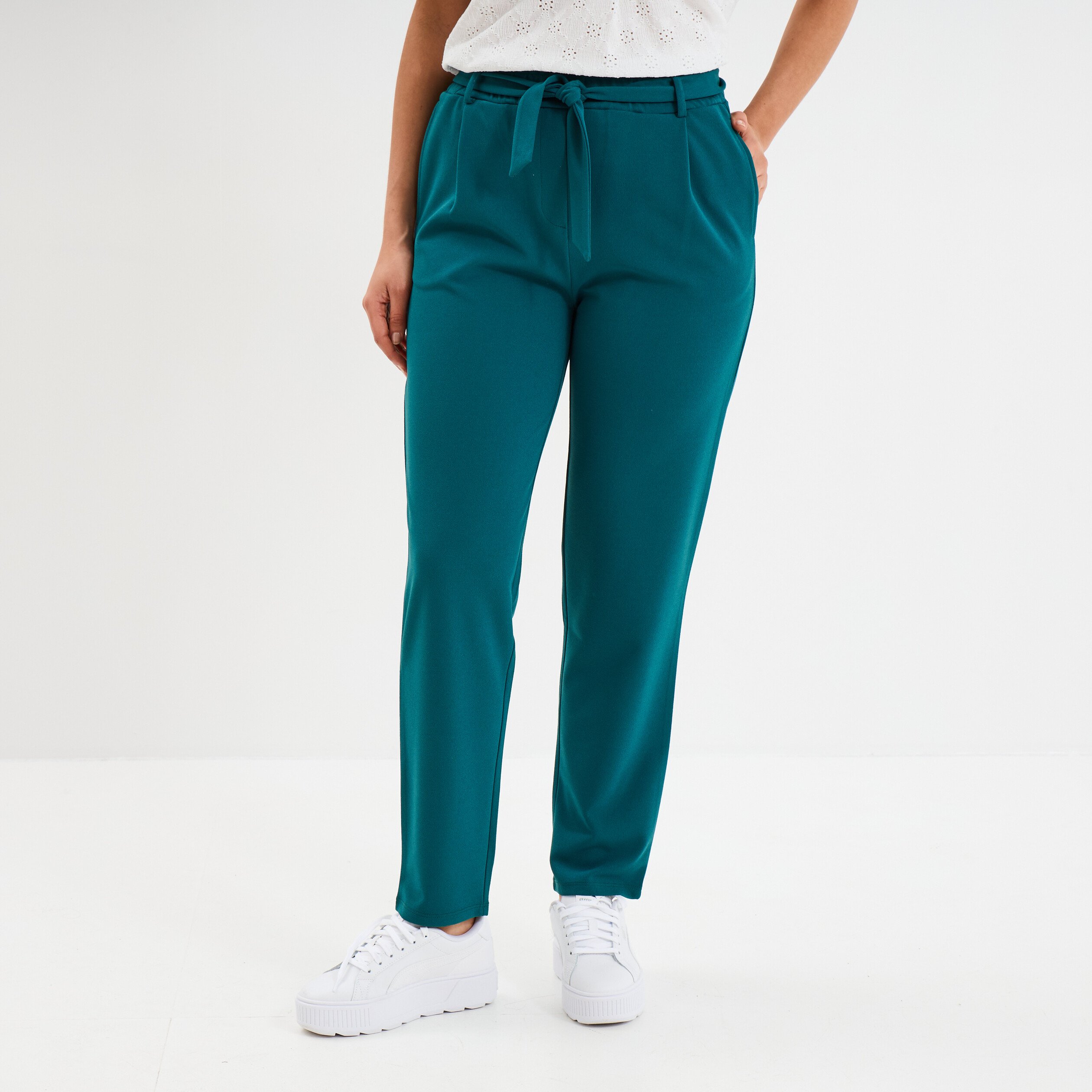 pantalon city paperbag ceinture 78eme vert fonce femme Pantalon city paperbag ceinturé 7/8ème vert foncé femme