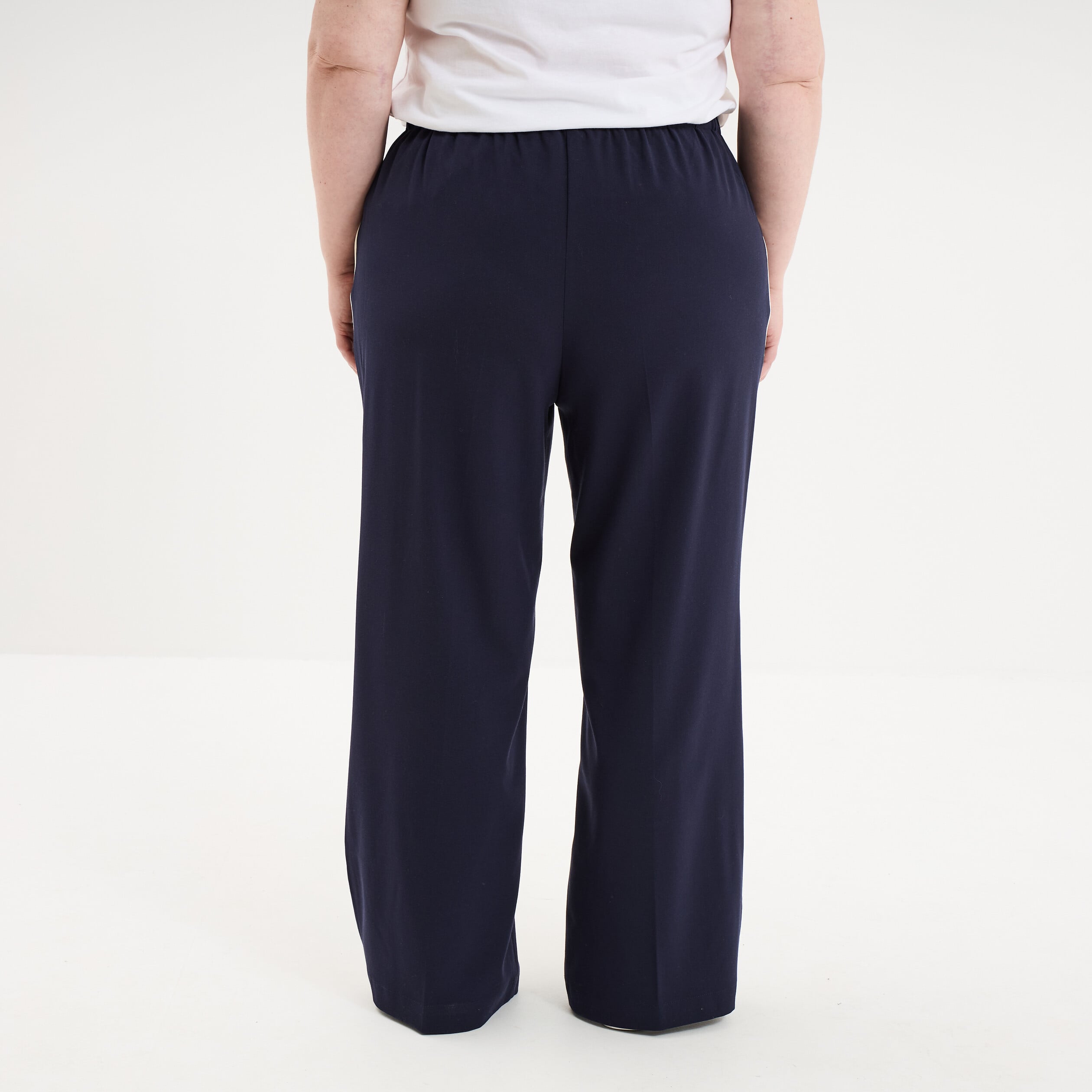 Pantalon large taille &eacute;lastiqu&eacute;e bleu fonc&eacute; femme grande taille