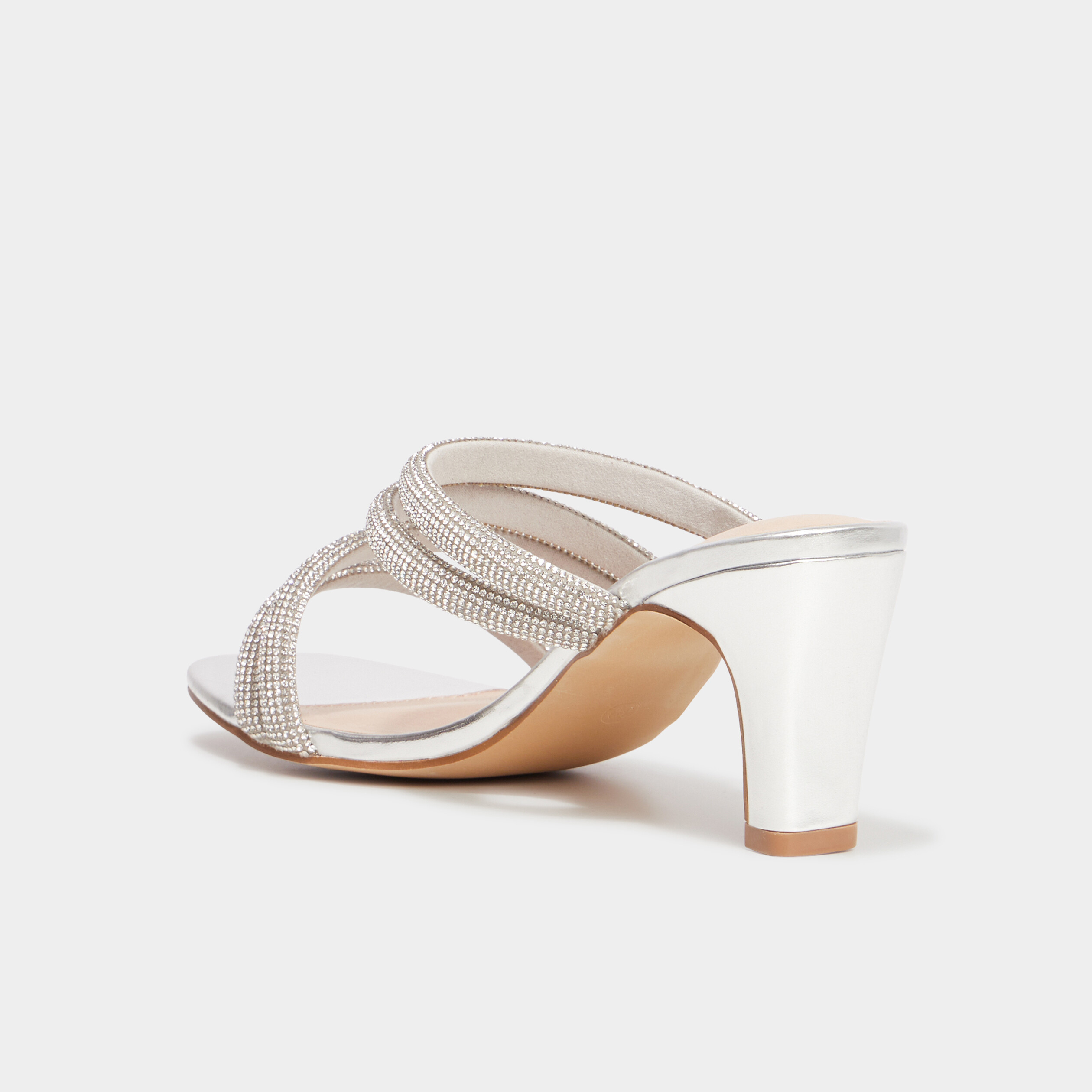 Mules &agrave; talons brides &agrave; strass Mosquitos gris argent femme
