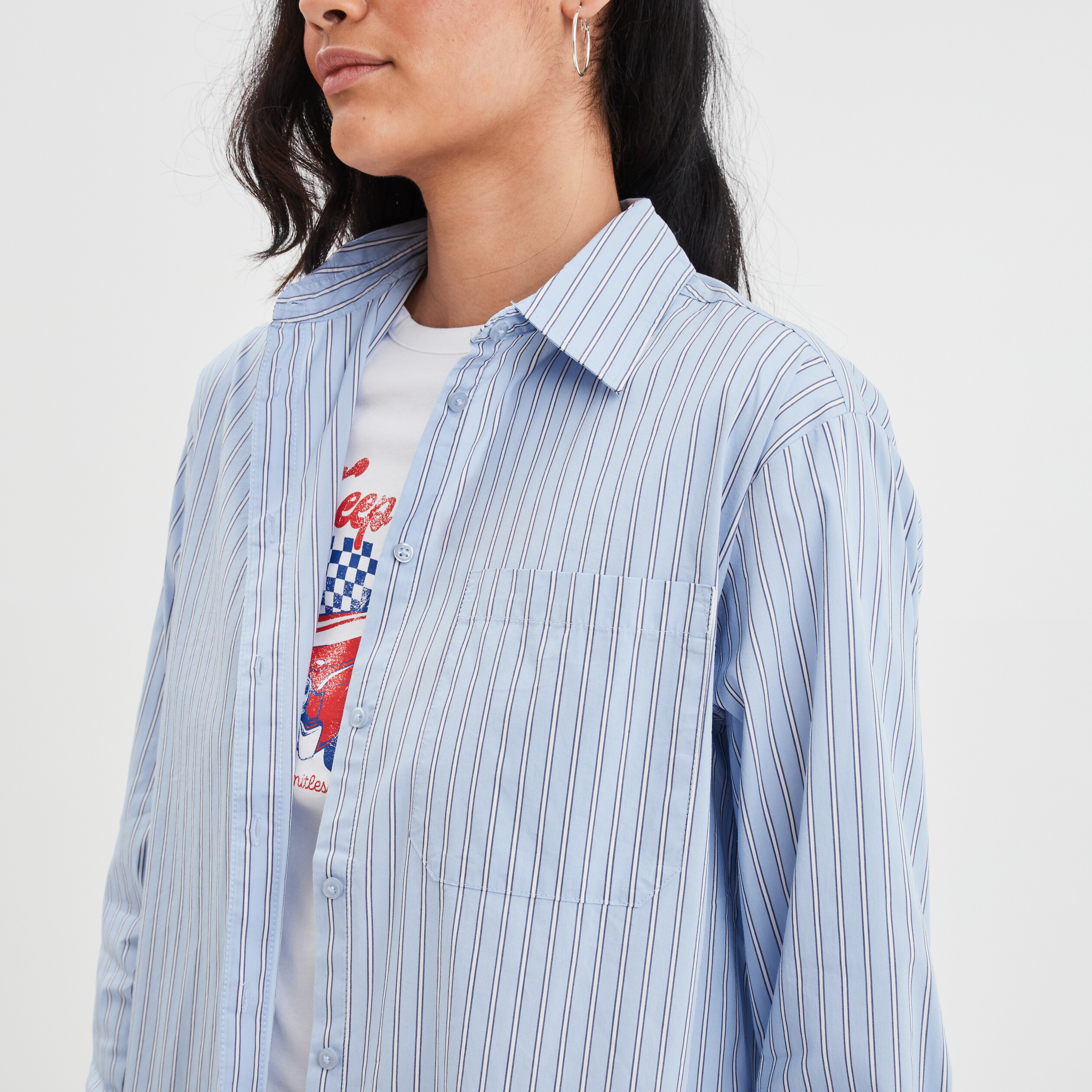 Chemise oversize à poche plaquée, Bleu