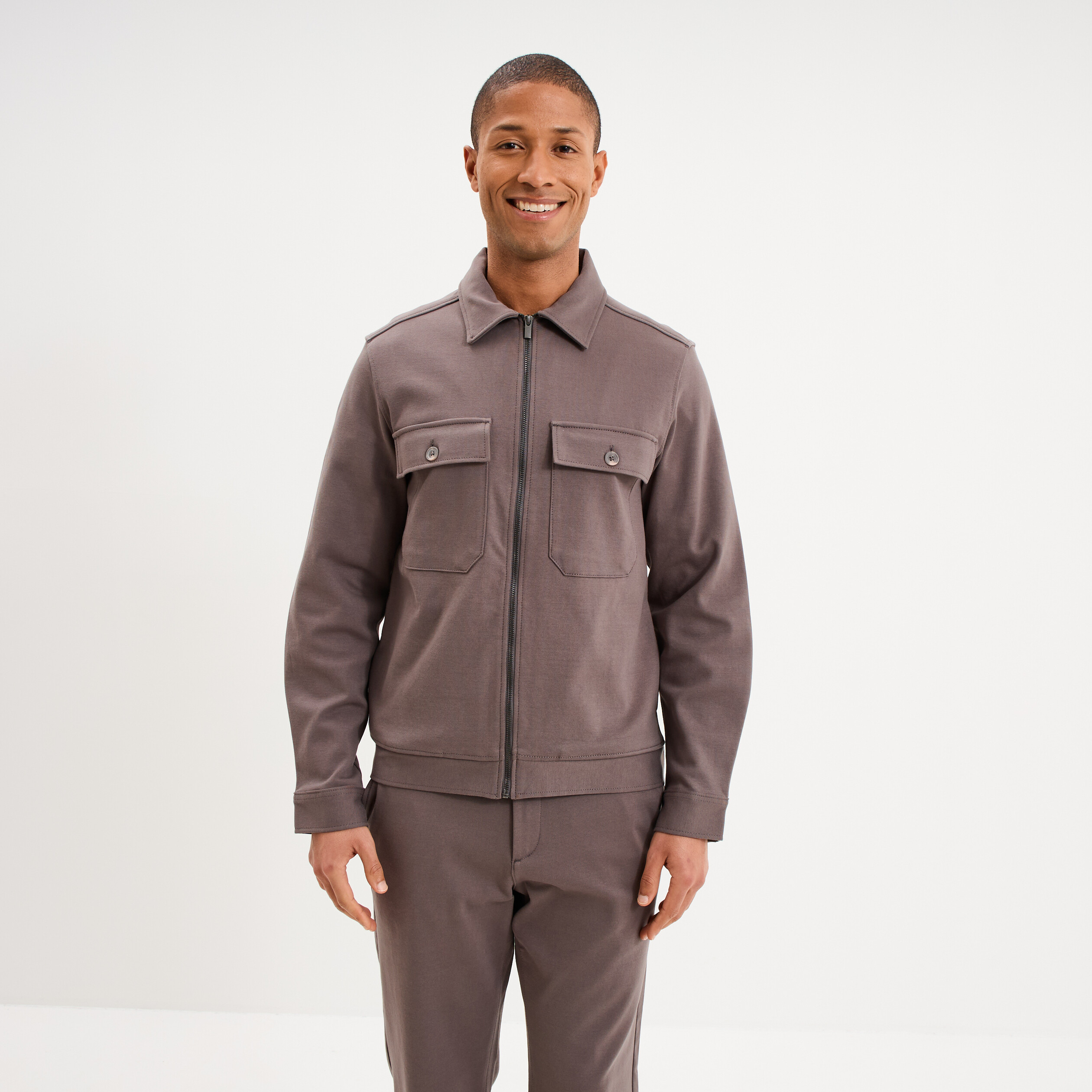 Surchemise zipp&eacute;e manches longues gris fonc&eacute; homme