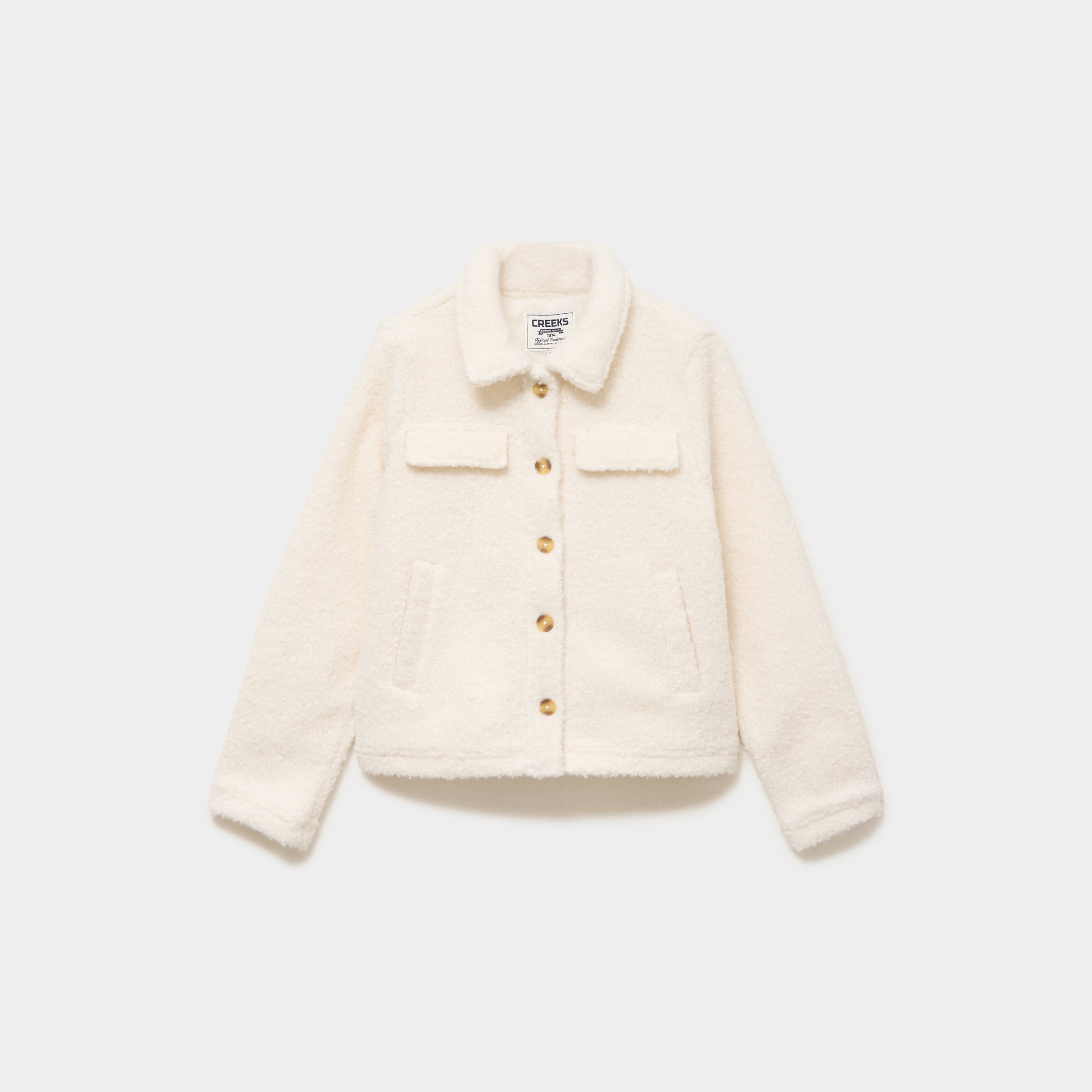 Veste courte droite effet bouclette blanc femme
