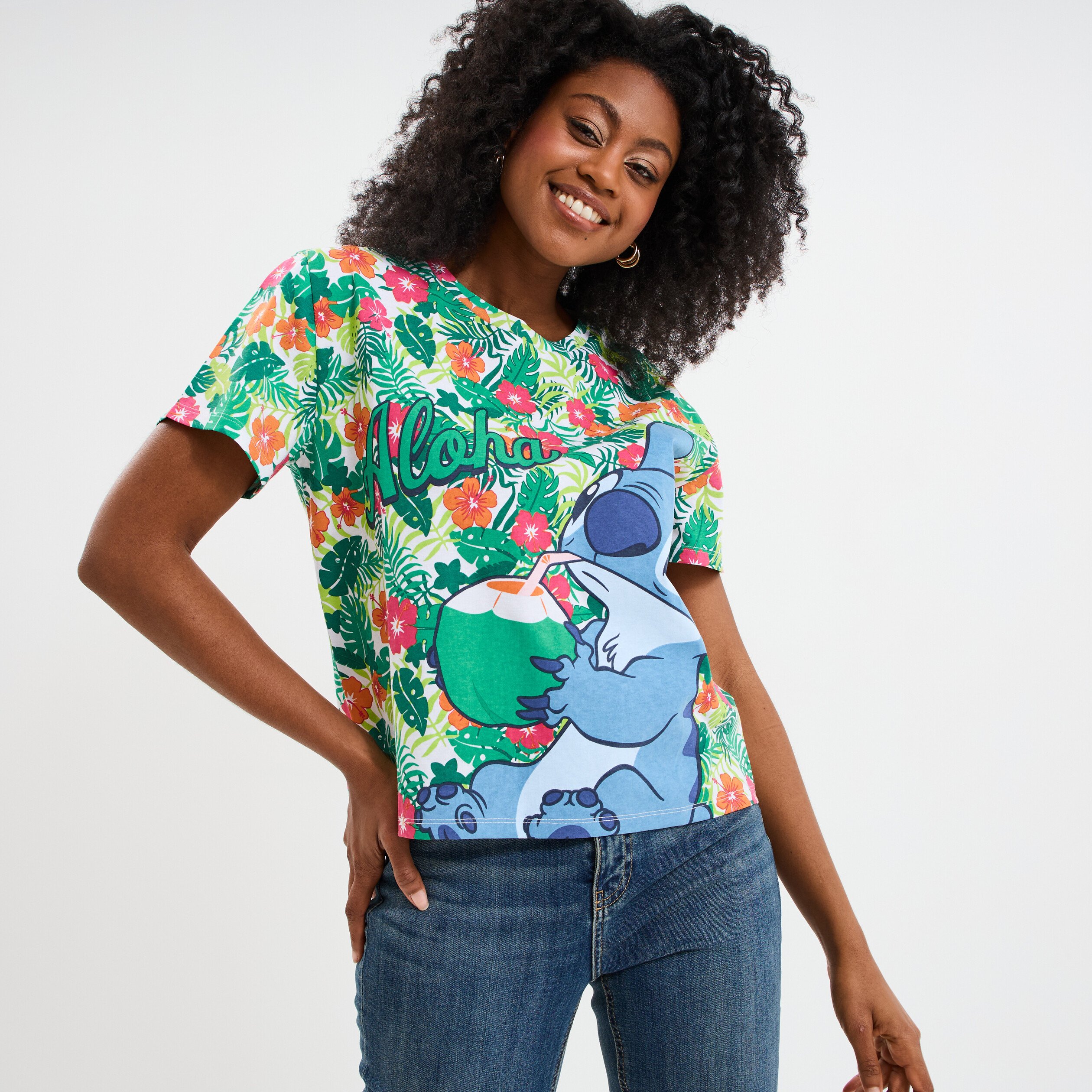t shirt manches courtes coton stitch multicolore femme T-shirt manches courtes coton Stitch multicolore femme