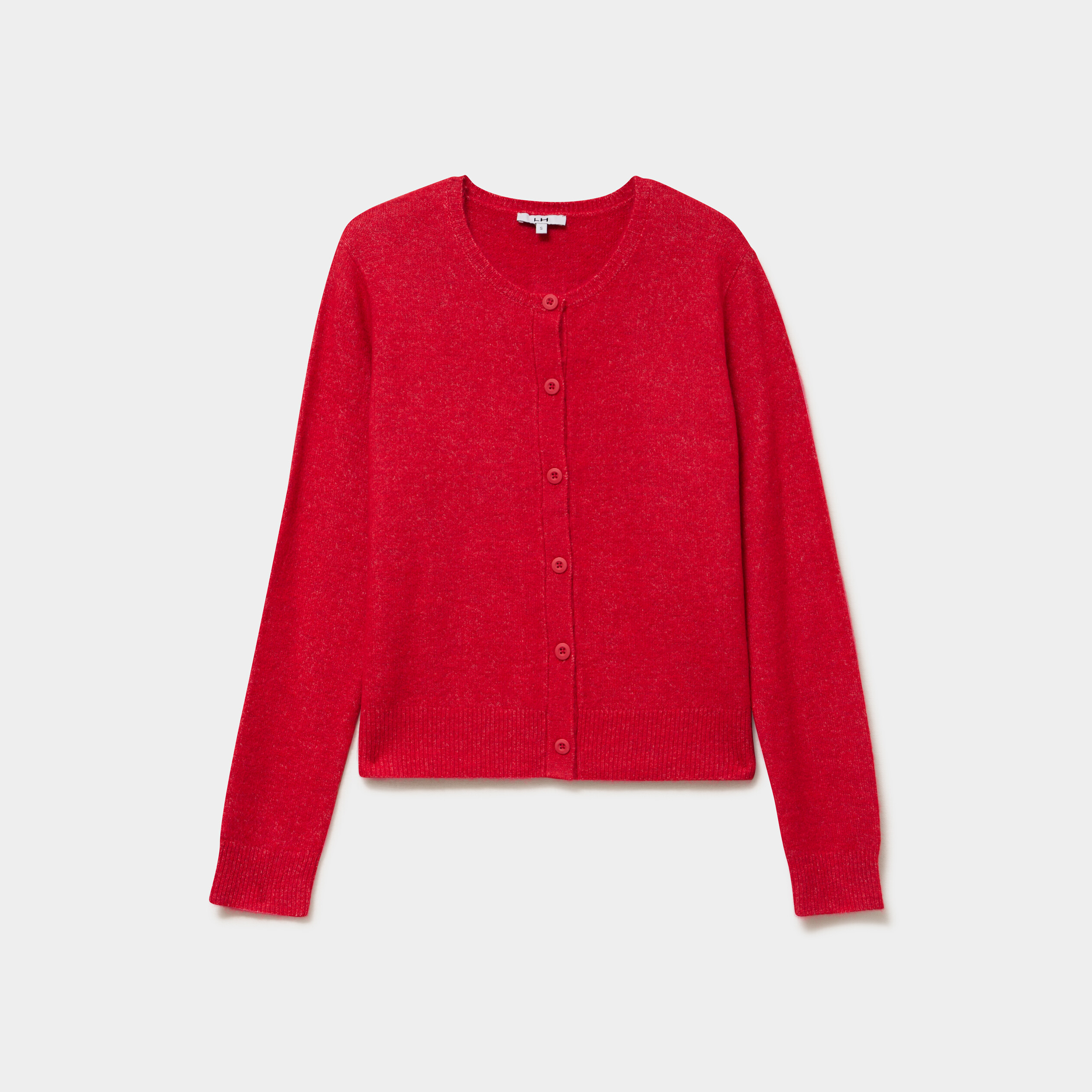 Gilet col rond manches longues rouge femme