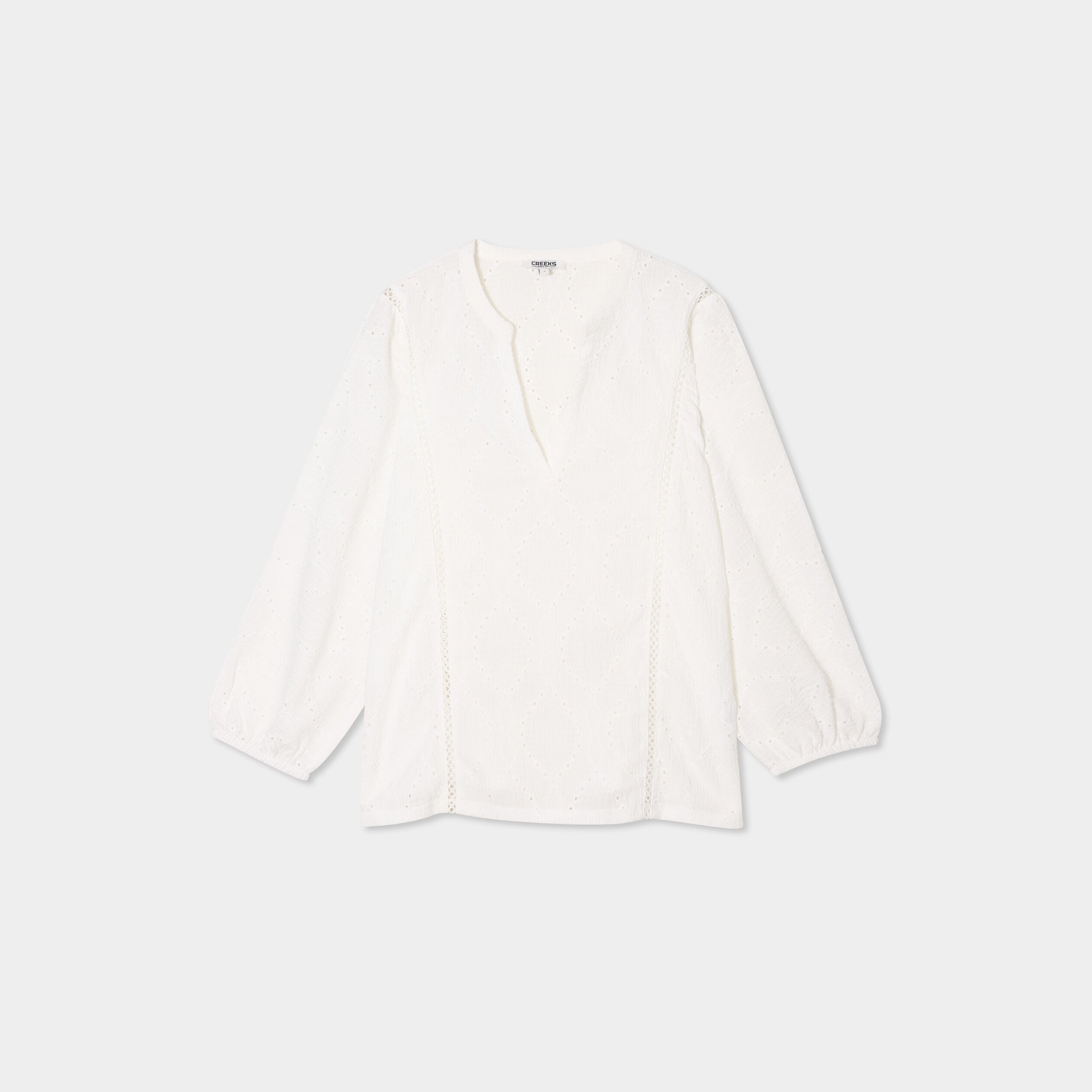 t shirt ajoure manches 34 col en v blanc femme T-shirt ajouré manches 3/4 col en V blanc femme