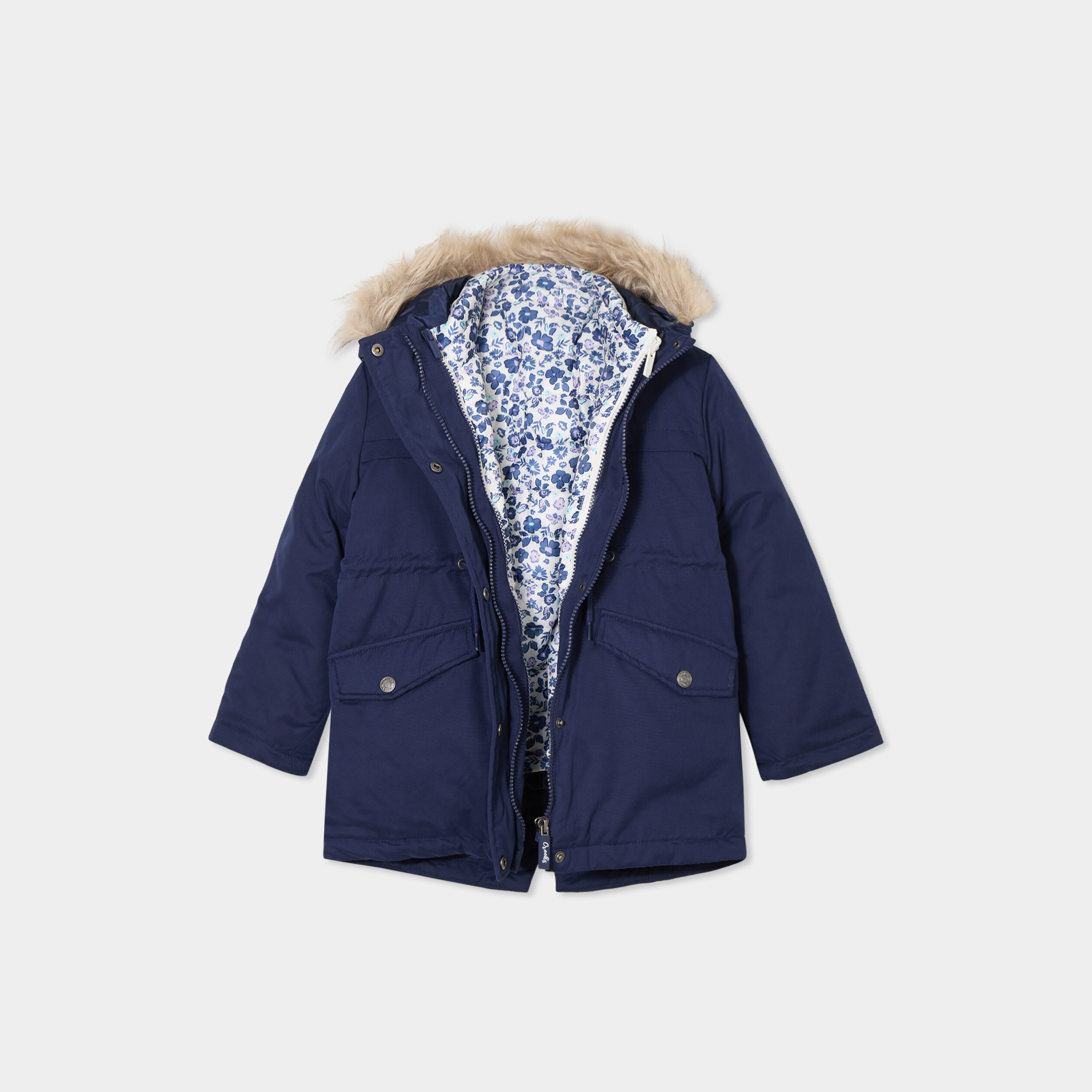parka 3 en 1 doudoune avec capuche bleu marine fille Parka 3-en-1 doudoune avec capuche bleu marine fille
