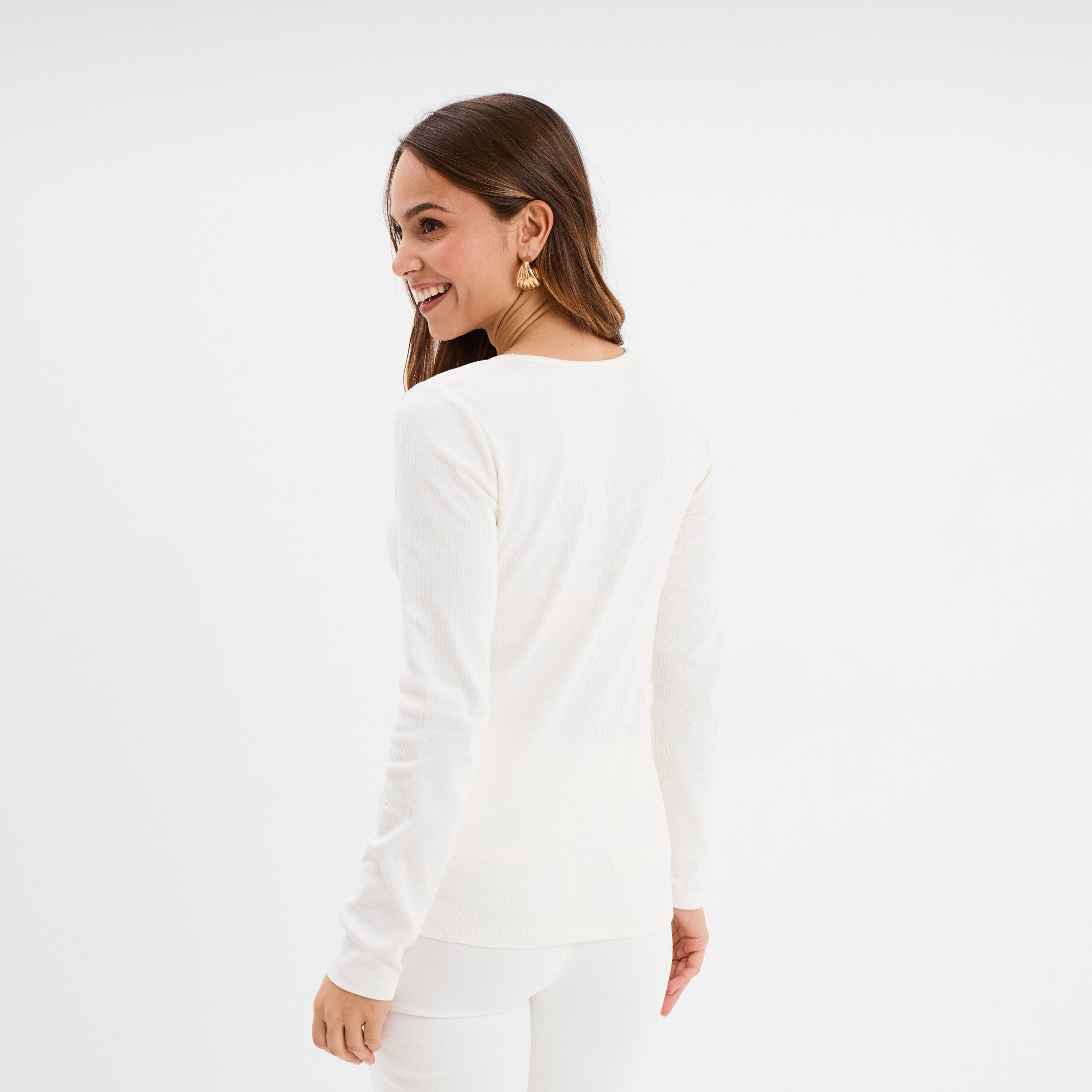 t shirt ajuste col tunisien jersey coton blanc femme T-shirt ajusté col tunisien jersey coton blanc femme