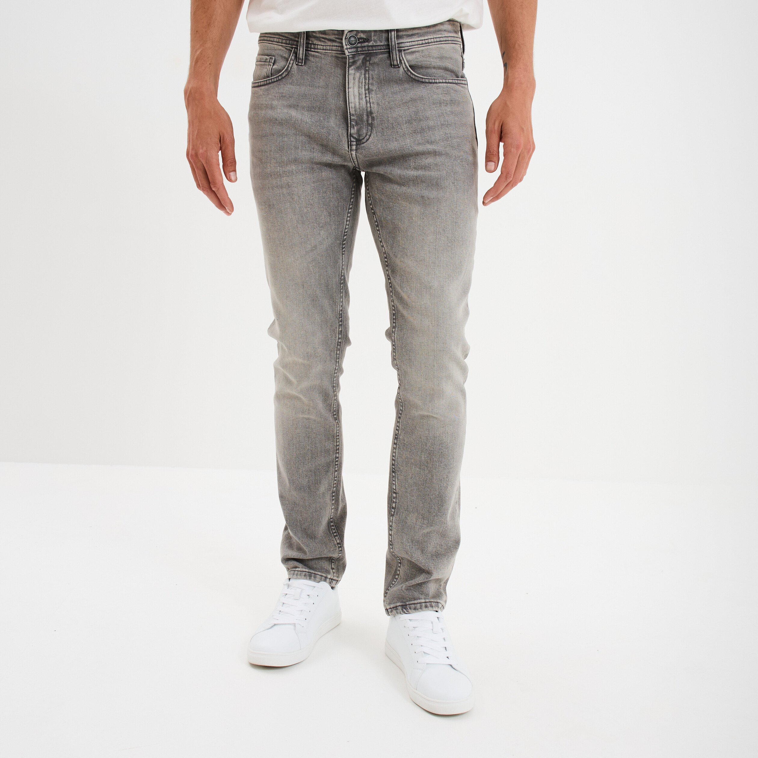 Jeans denim straight 5 poches Creeks denim gris homme