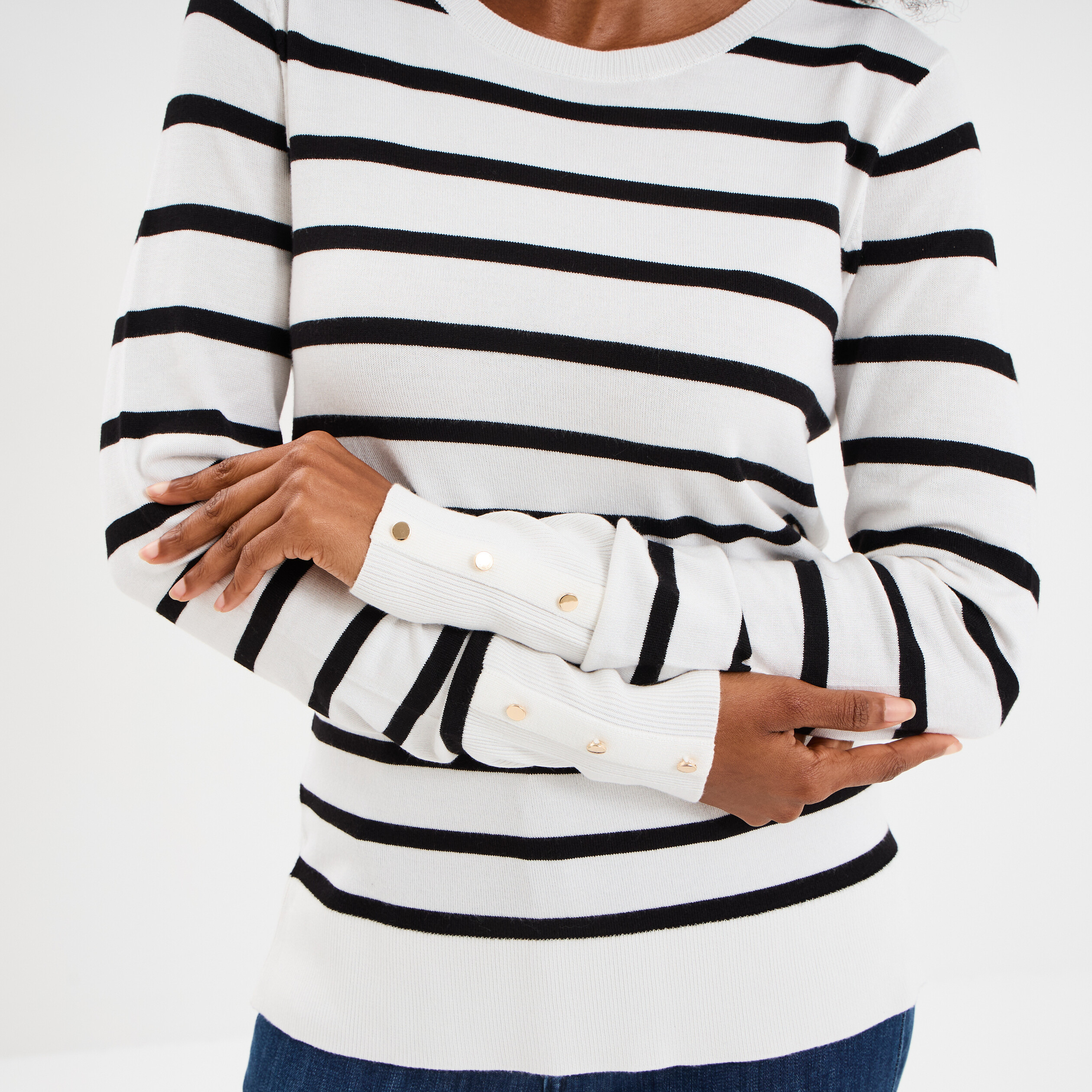 pull col rond boutons aux poignets ecru femme Pull col rond boutons aux poignets ecru femme