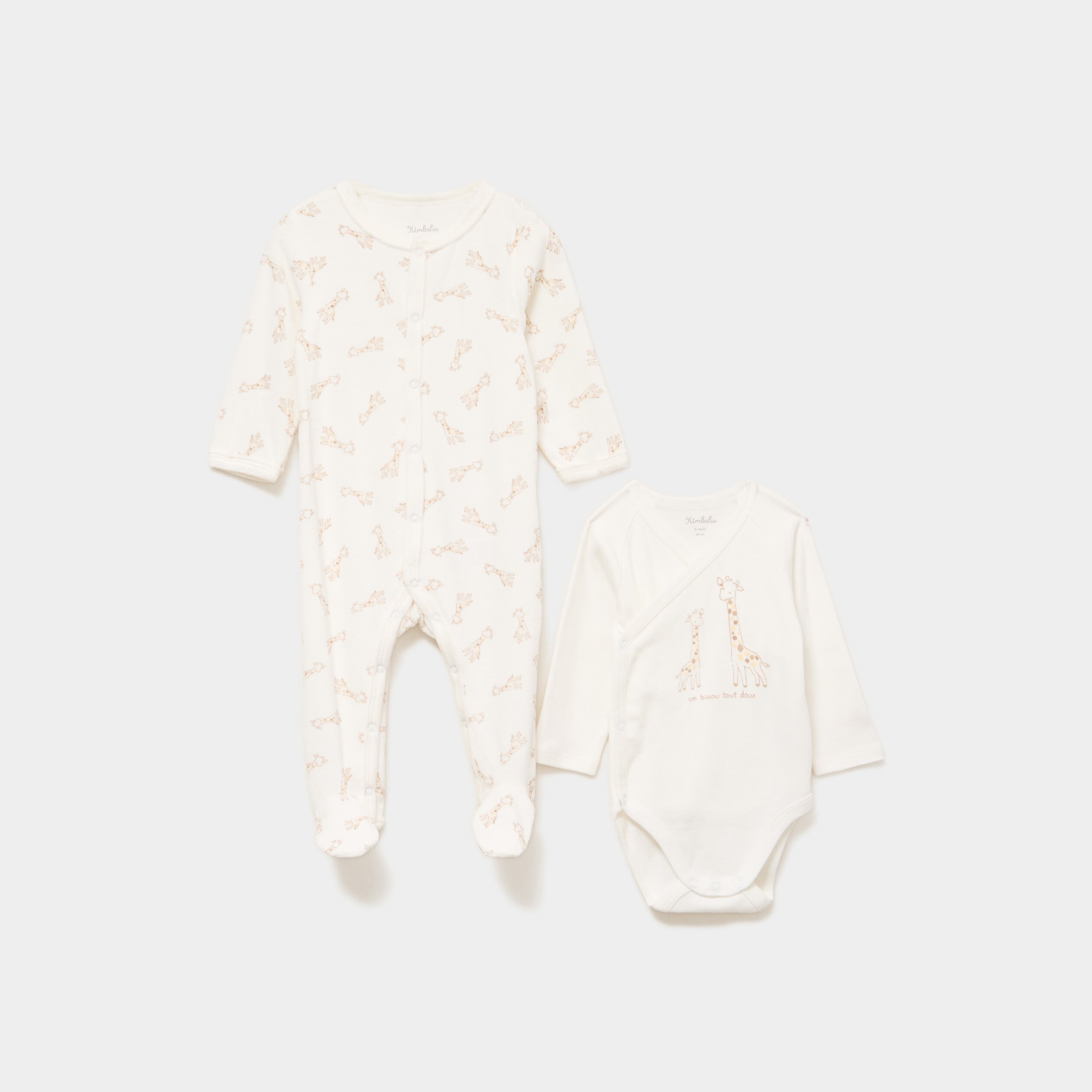 Ensemble body et dors-bien effet velours blanc b&eacute;b&eacute;
