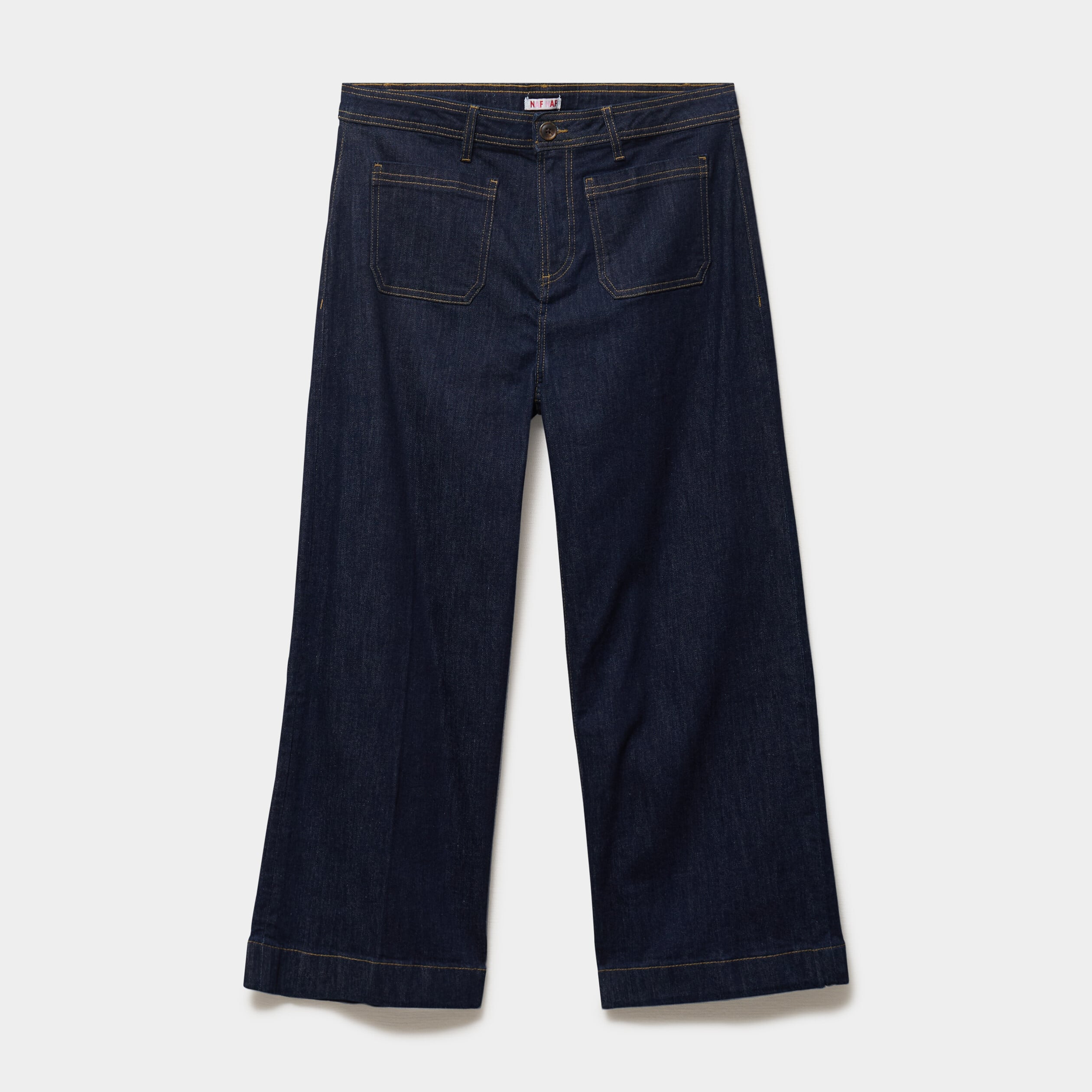 Jean large cropped poches plaqu&eacute;es denim brut femme grande taille