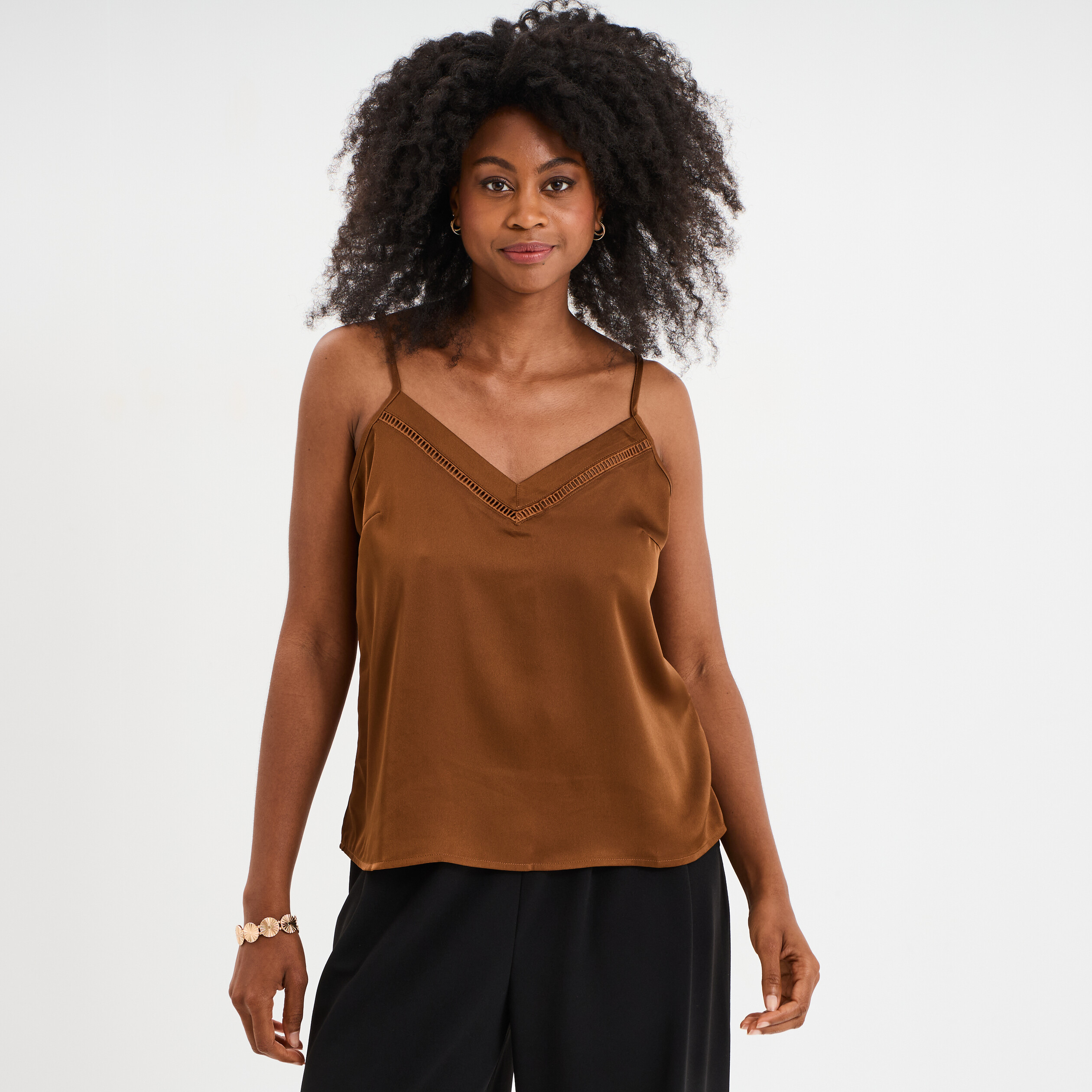 Caraco effet satin marron foncé femme