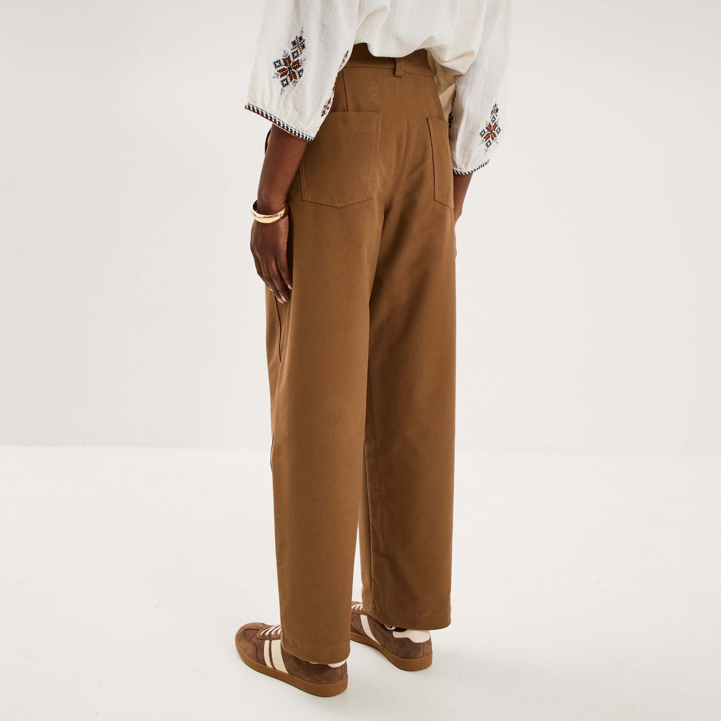 Pantalon ballon taille haute beige femme