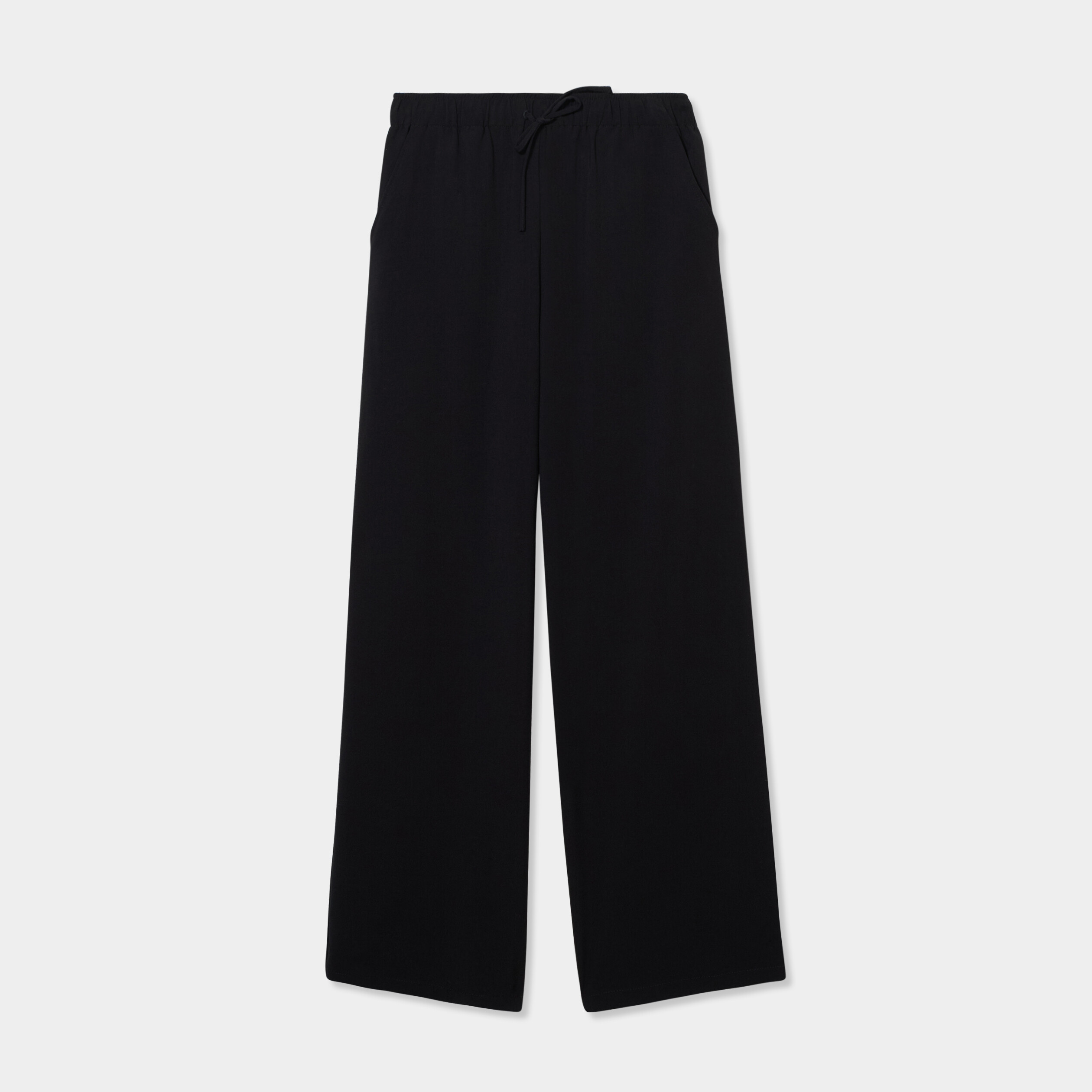 Pantalon crepe large taille elastiquee noir femme La Halle